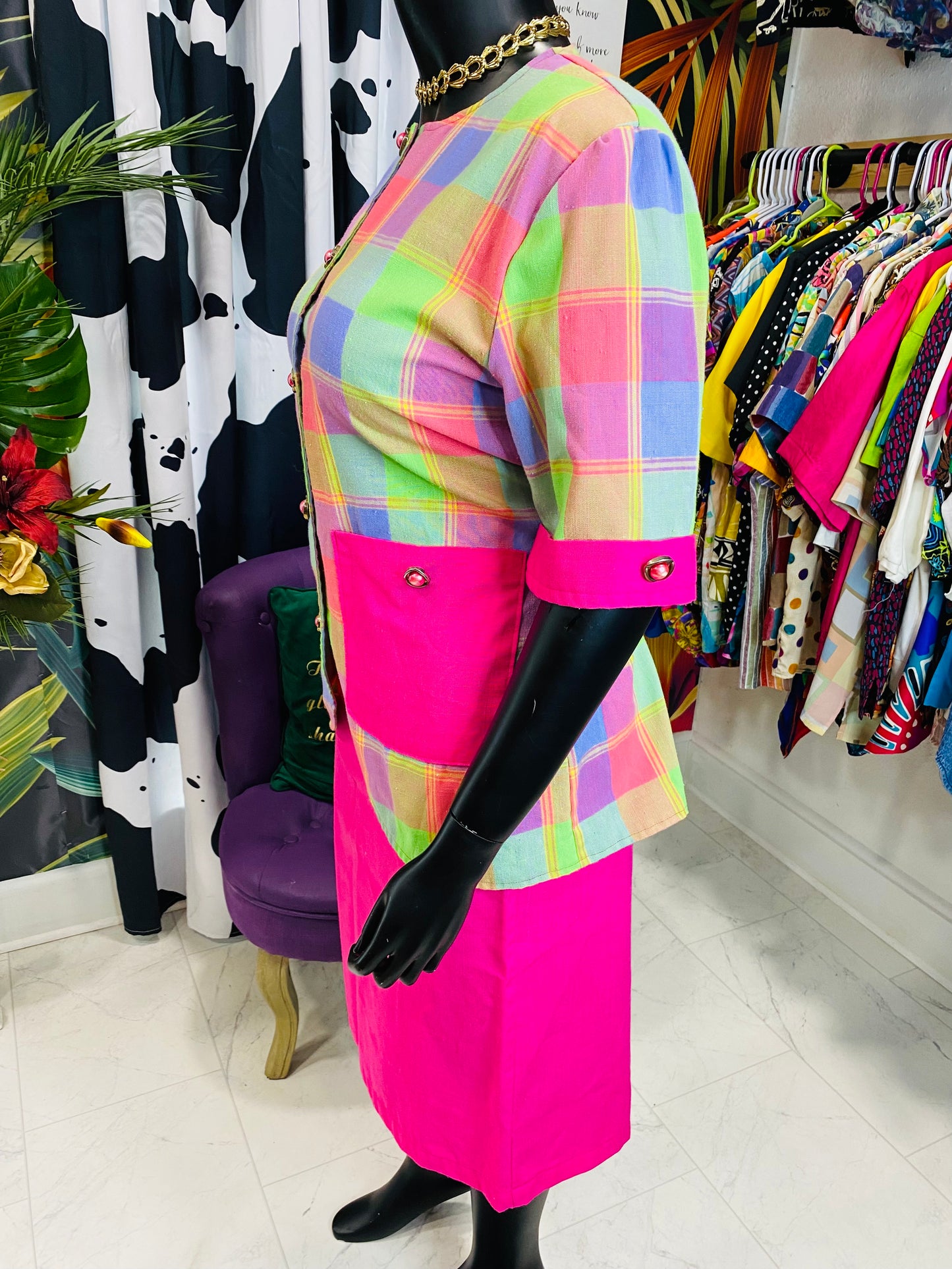 Vintage Plaid & Pink Skirt Set