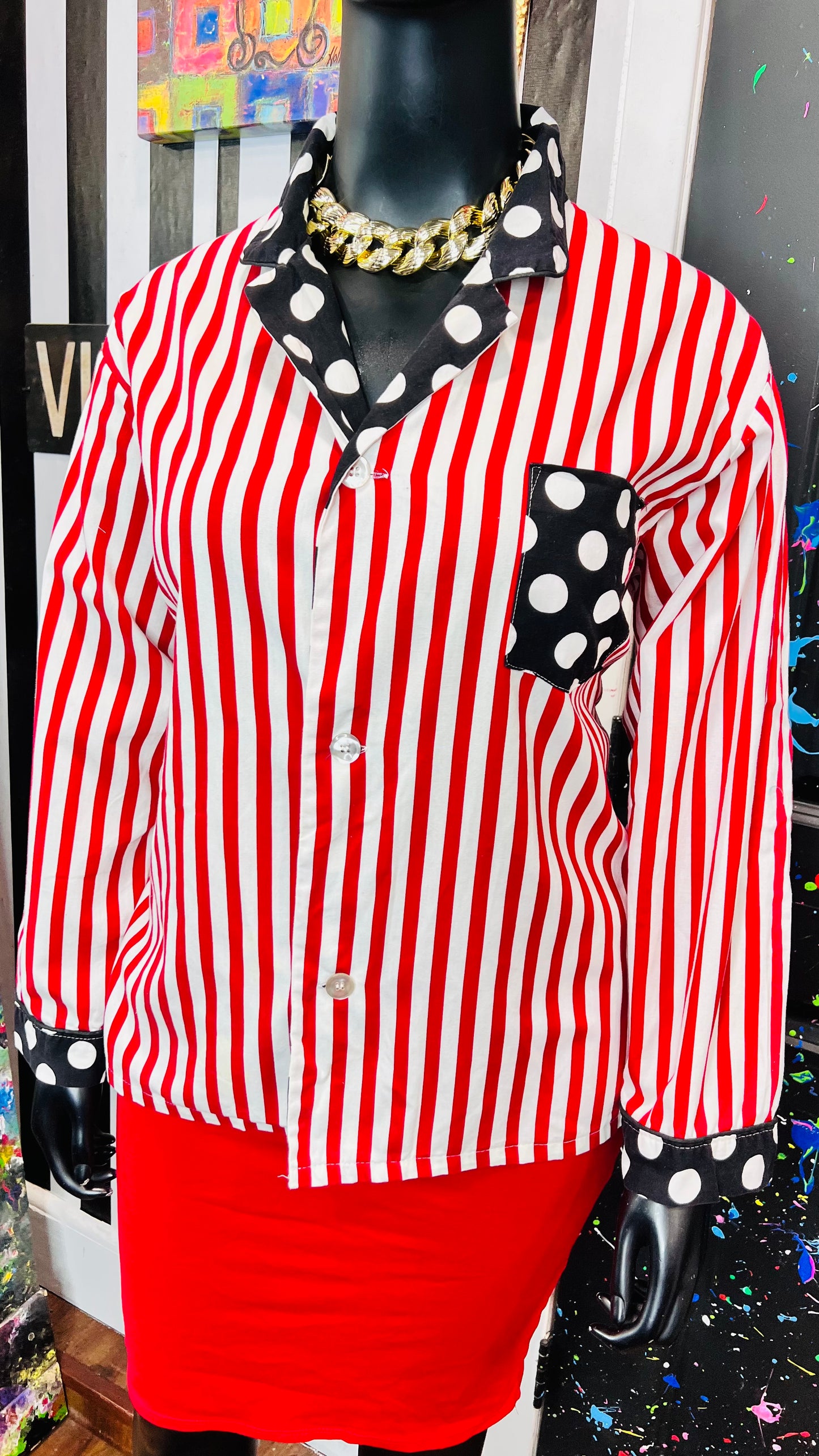 Vintage Cotton Polka Dot & Stripes Blouse (22)