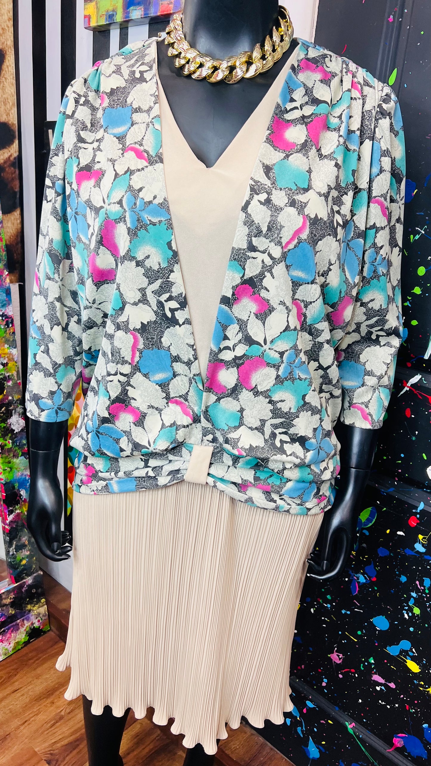 Vintage Tan & Floral Dress (22)