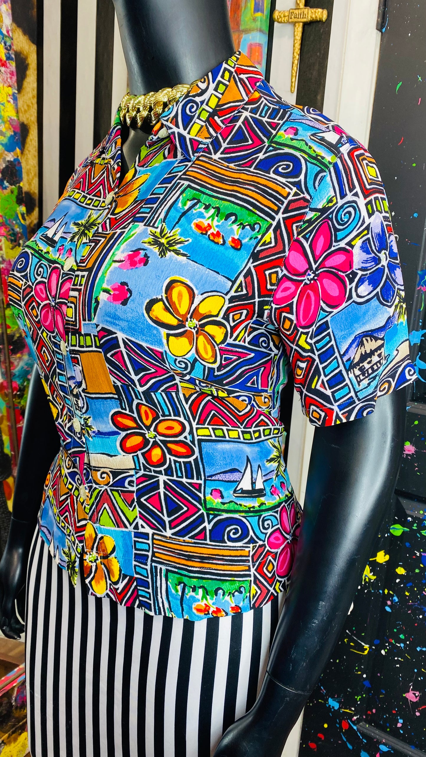 Vintage Cropped Abstract Blouse (12)