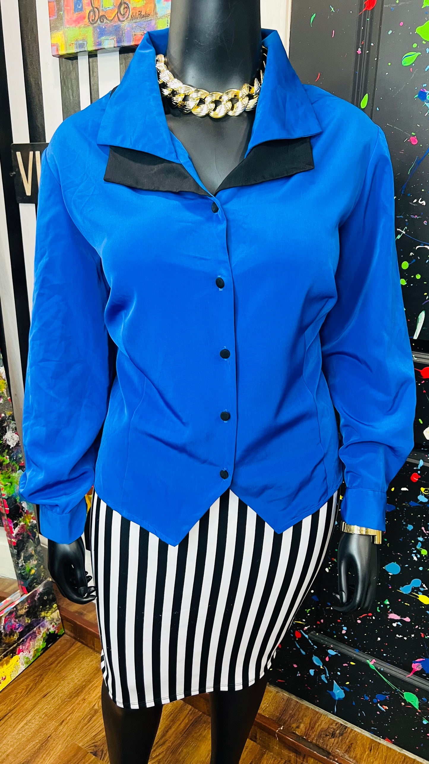 Vintage Blue & Black Blouse (24W)