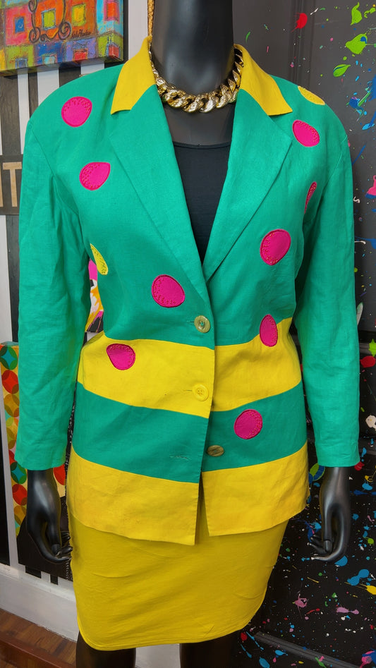 Vintage IB Diffusion Color Block Polka Dot Blazer (12/14)