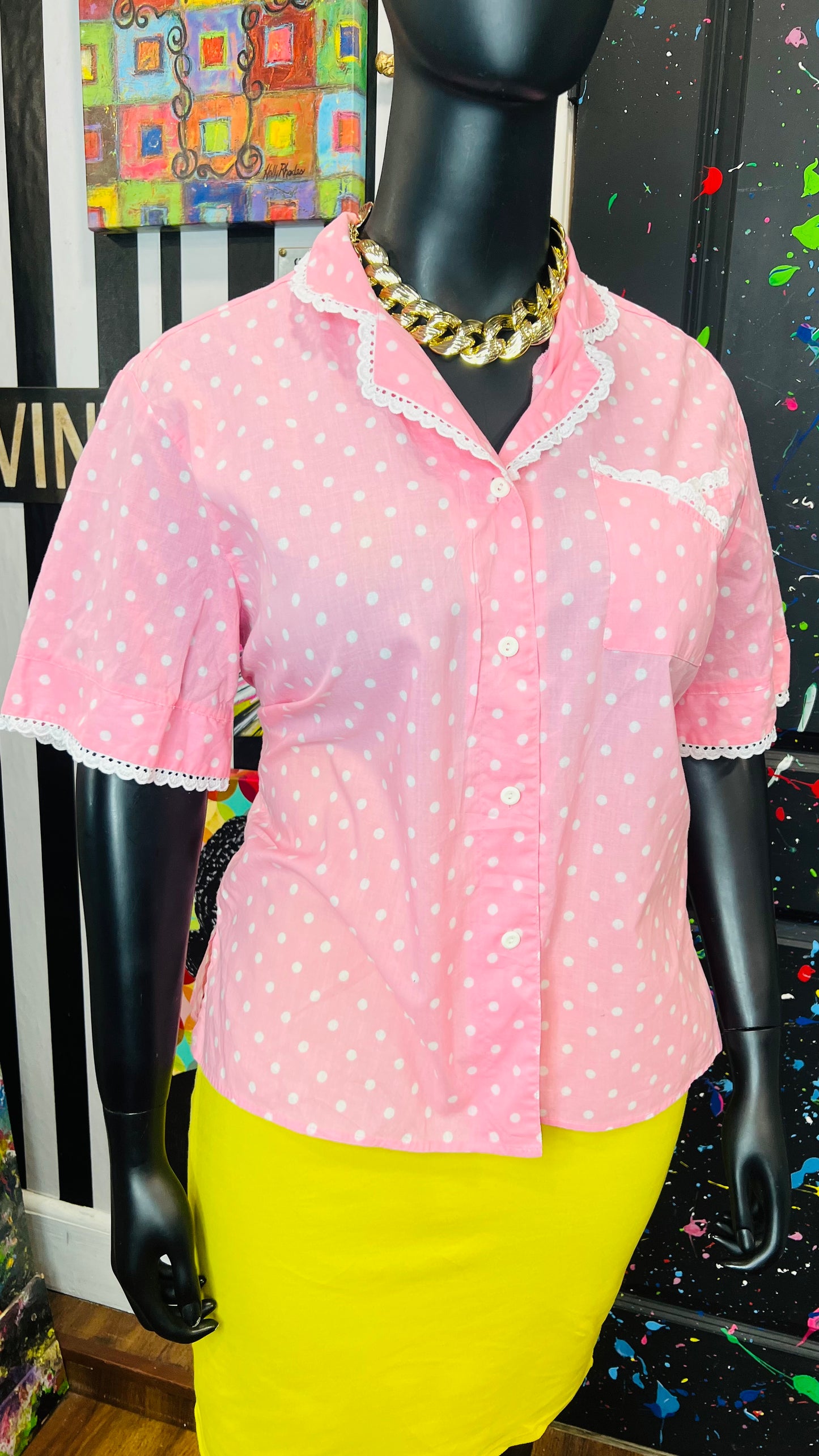 Vintage Lace & Polk Dot Blouse (18)