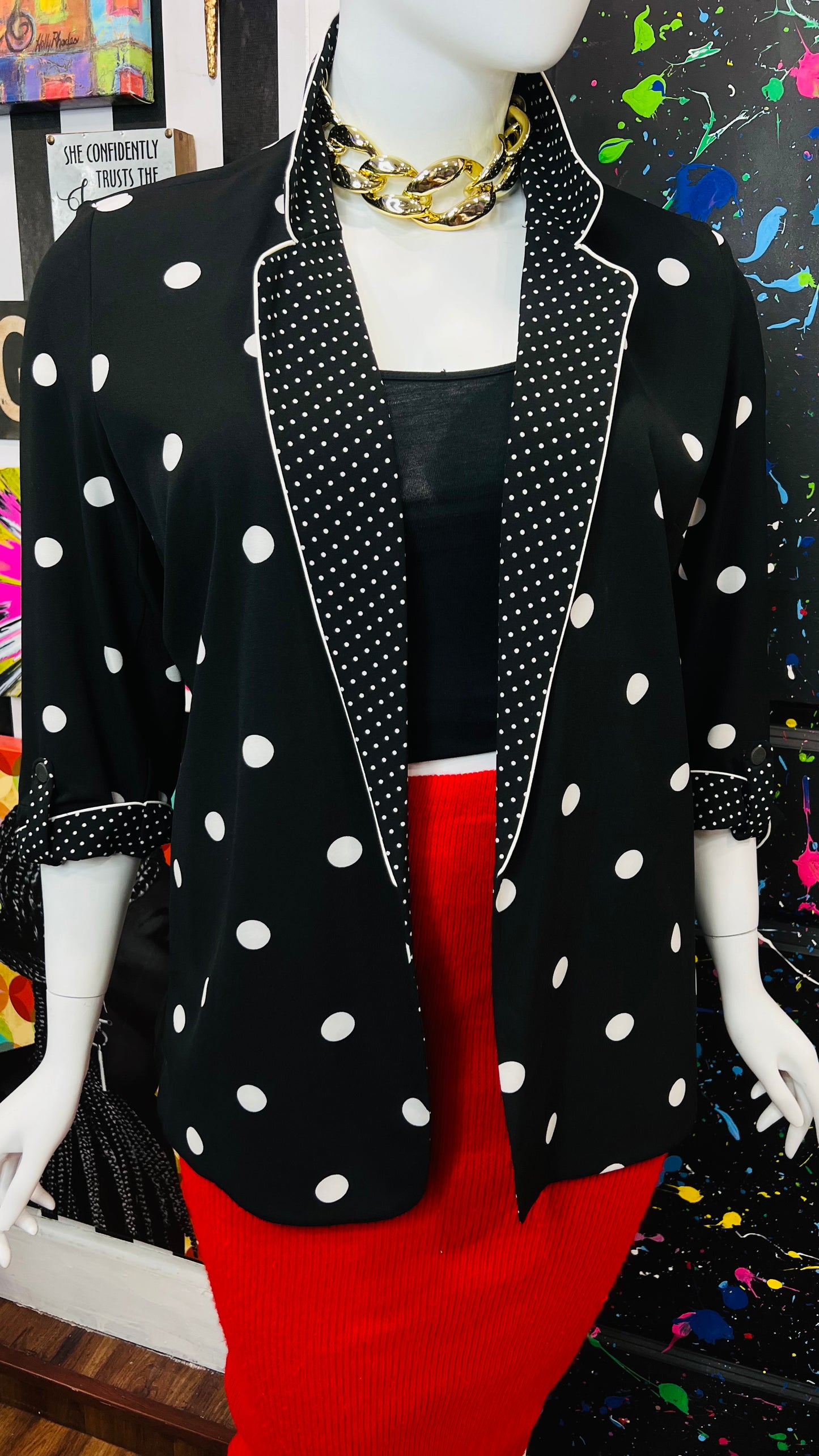 Vintage Black & White Polka Dot Blazer (18/20)