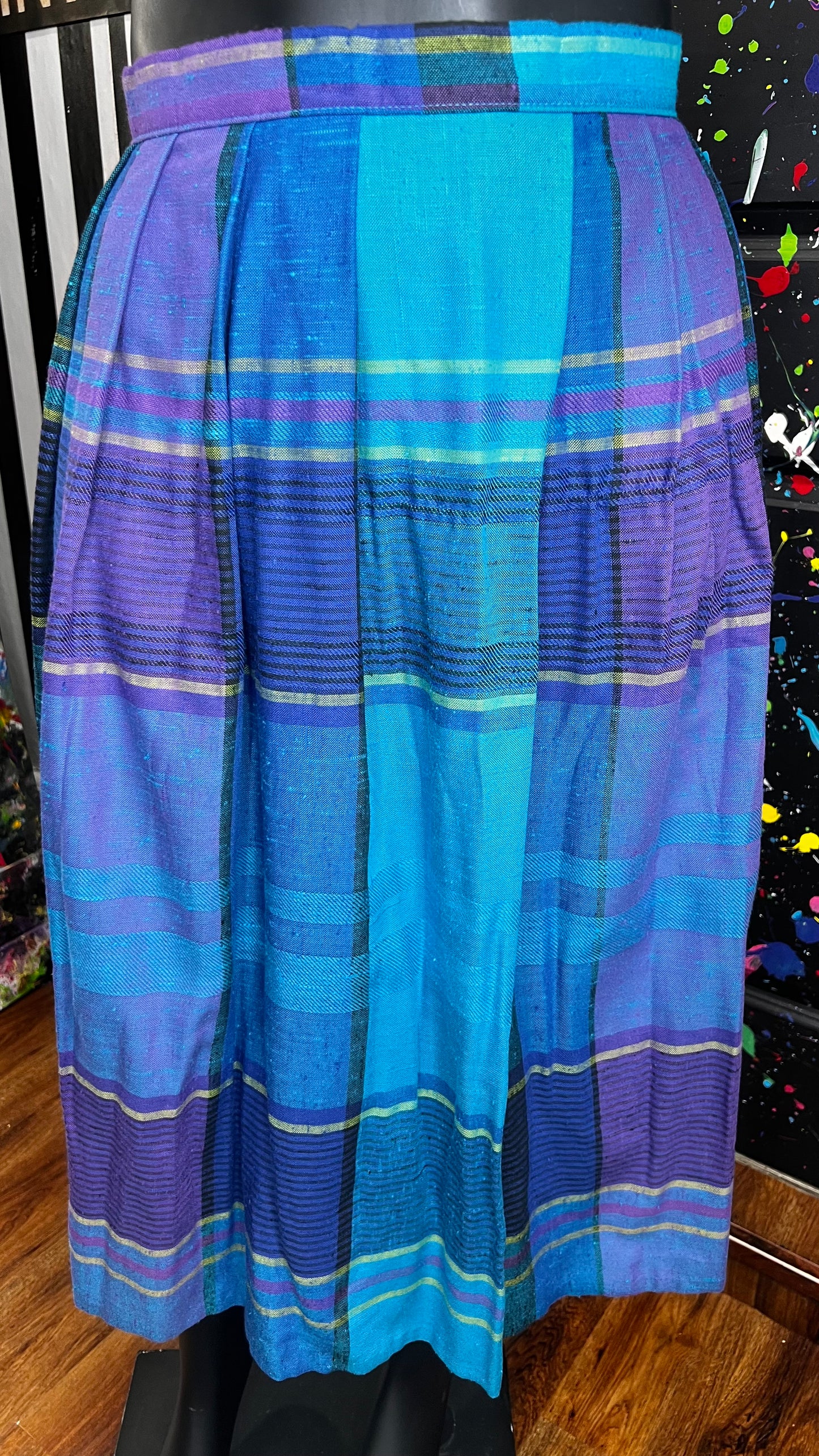 Vintage Blue & Purple Pleated Plaid Skirt - Dead Stock (16)