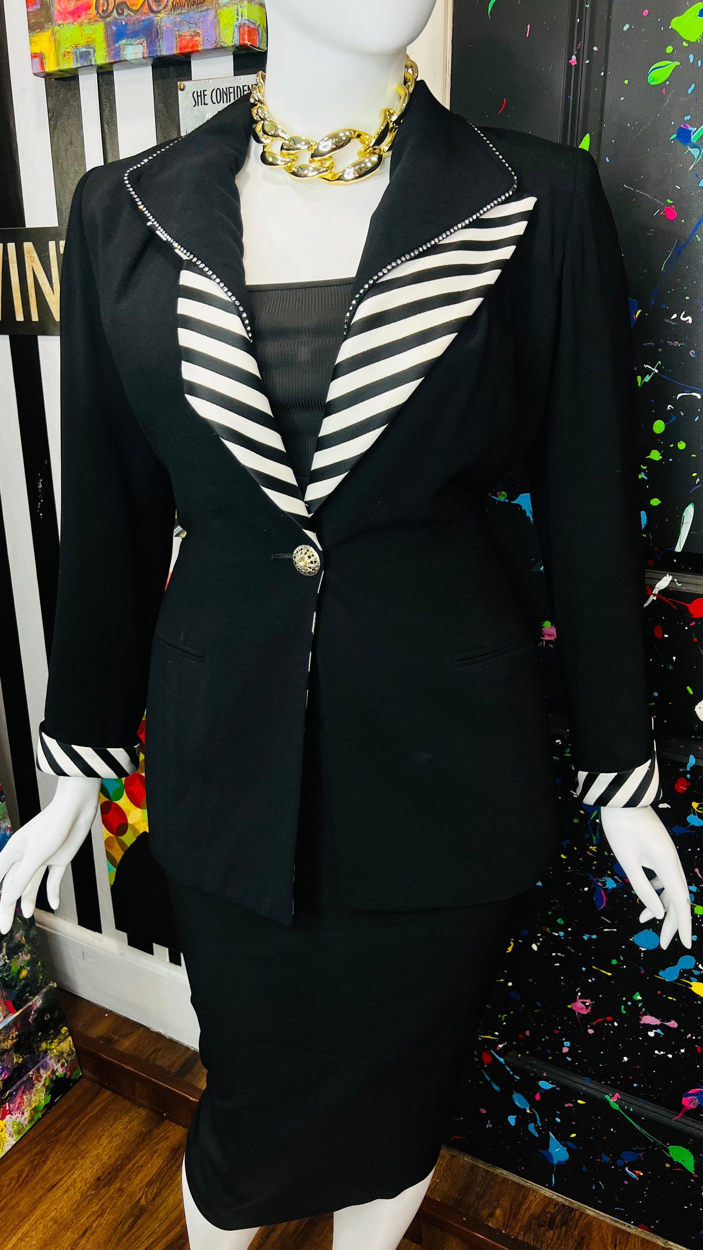 Vintage Black & Zebra Print Skirt Suit (16)