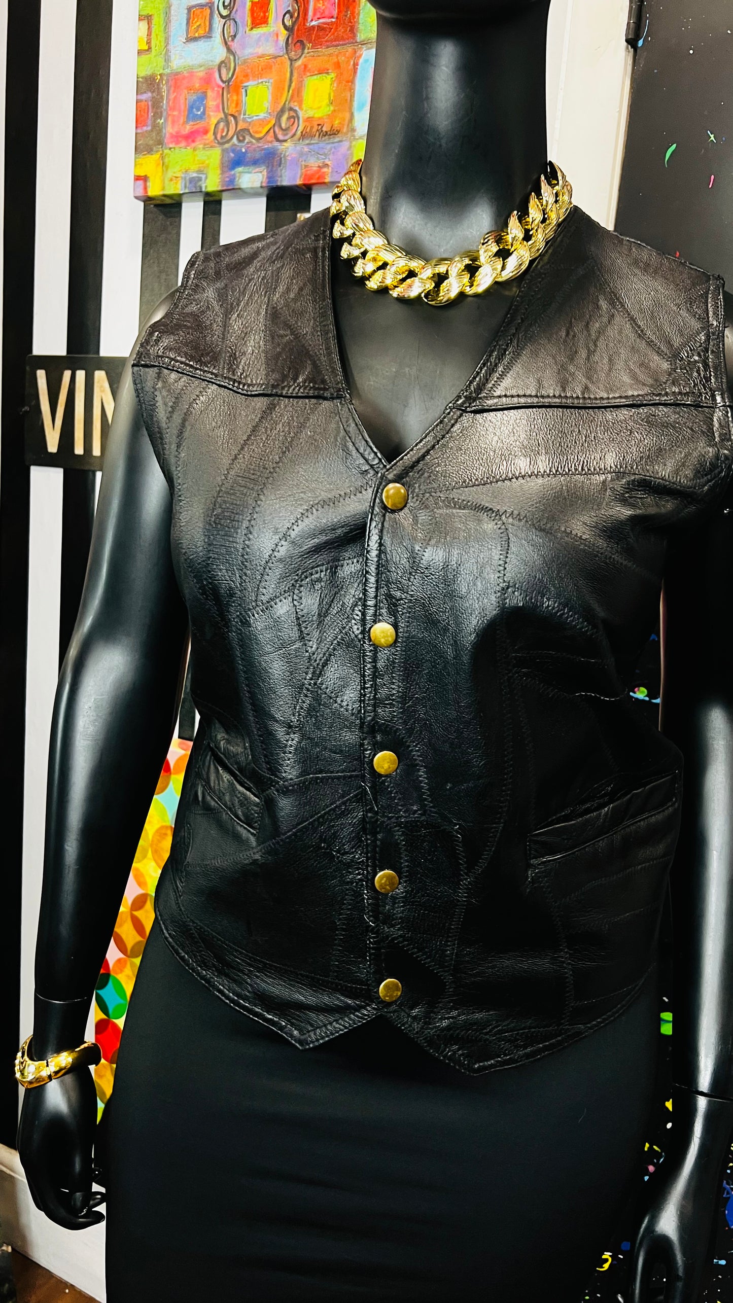 Vintage Genuine Leather Patchwork Vest (14)