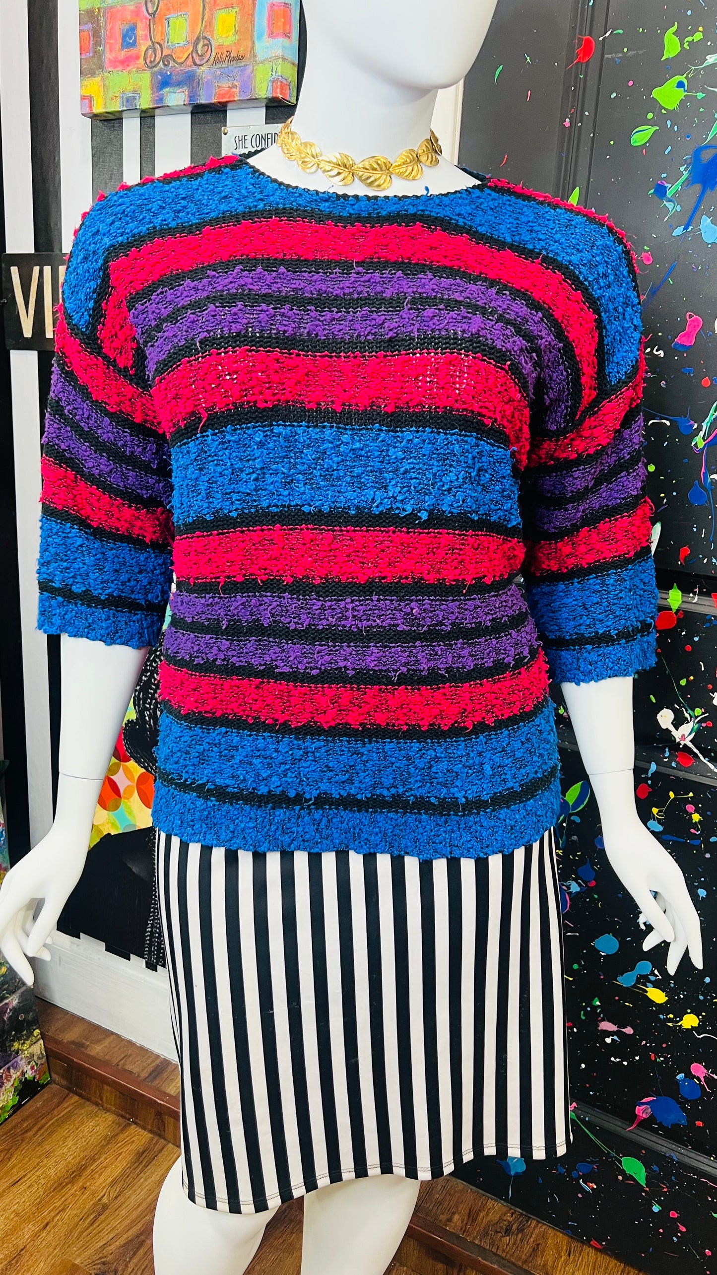 Vintage Knit Striped Sweater (18)
