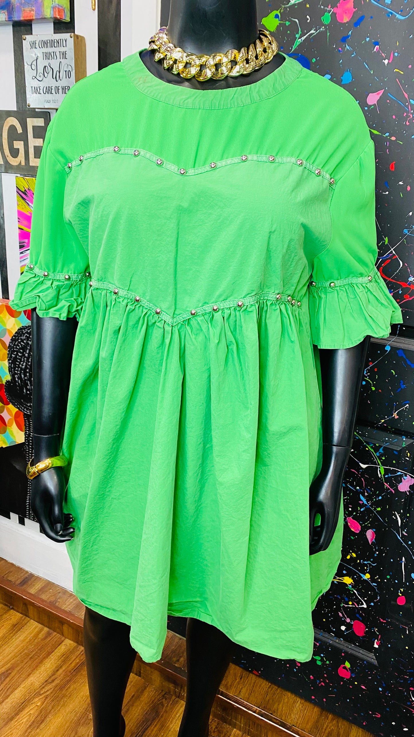 Slightly Distressed Green Studded Tunic (18)