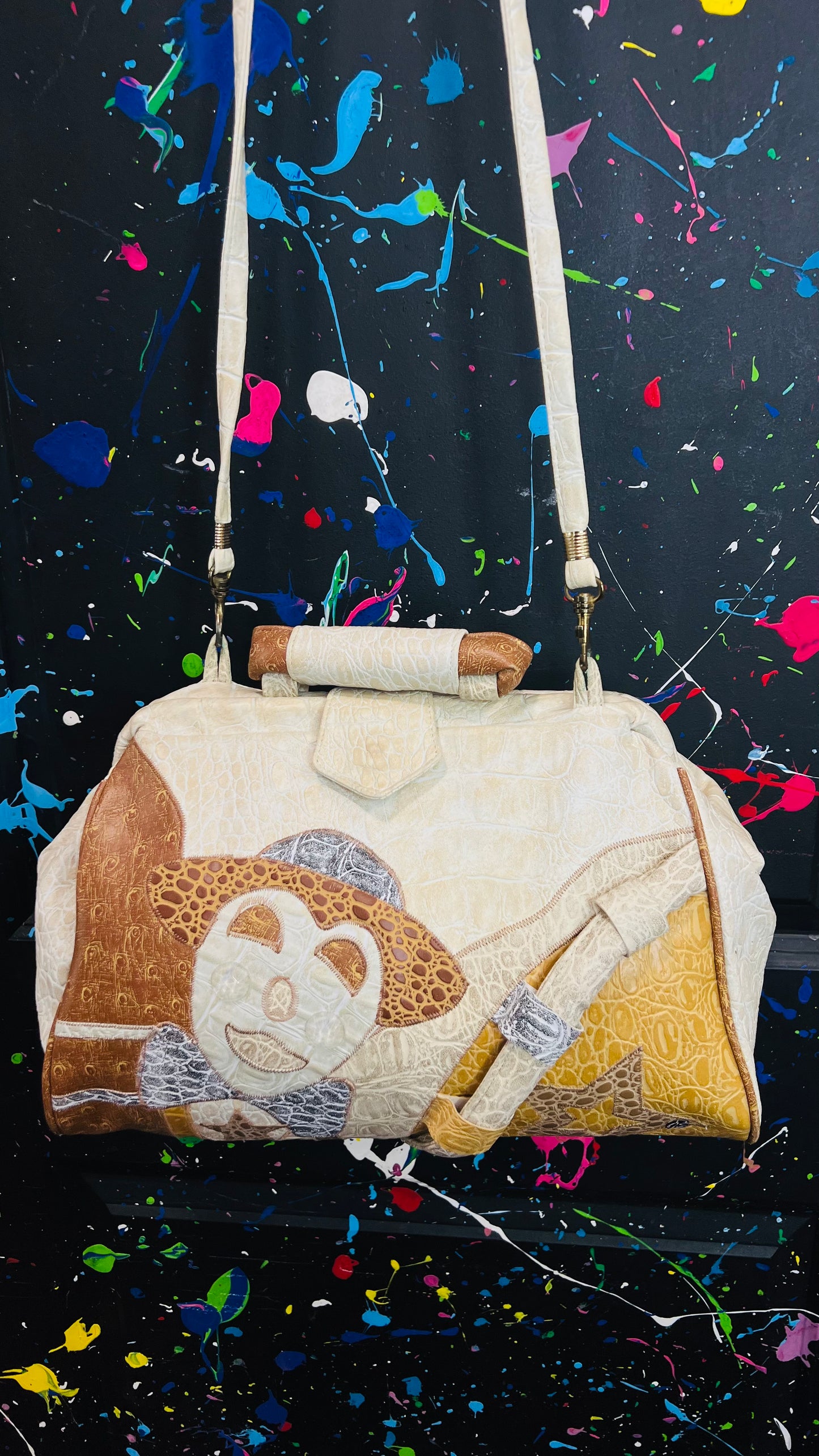 Vintage Cream Tan & Brown Clown Purse