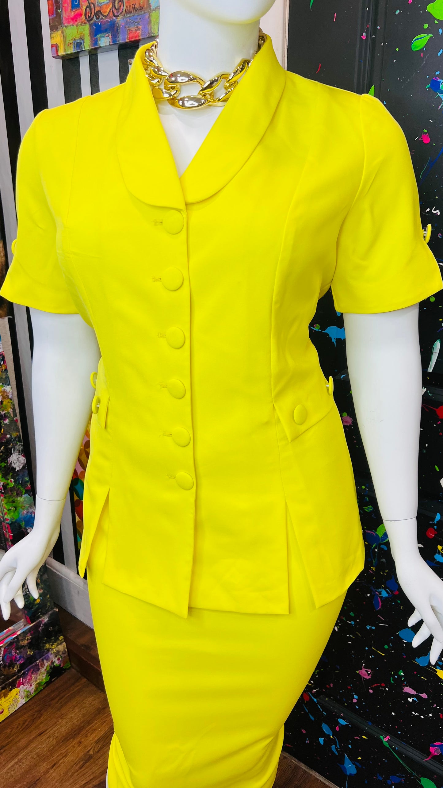Vintage Yellow Skirt Suit (16W)