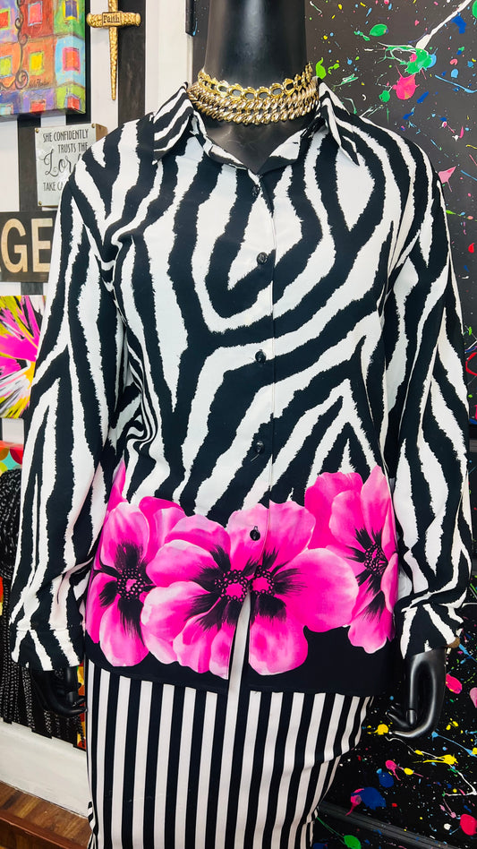 Vintage Floral & Zebra Blouse (22W)