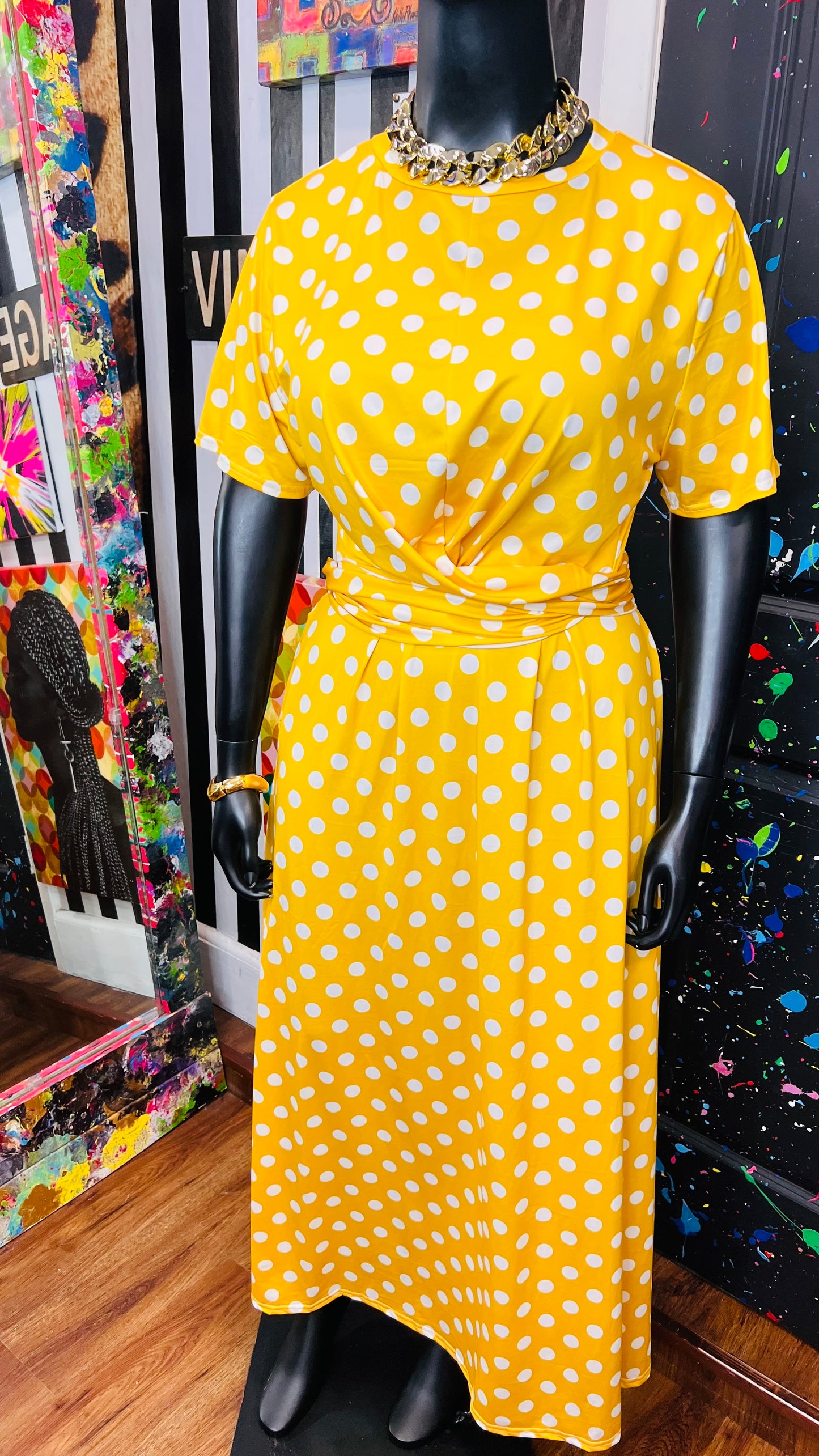 Yellow & White Polka & White Wrap Around Blouse Skirt Set (22)