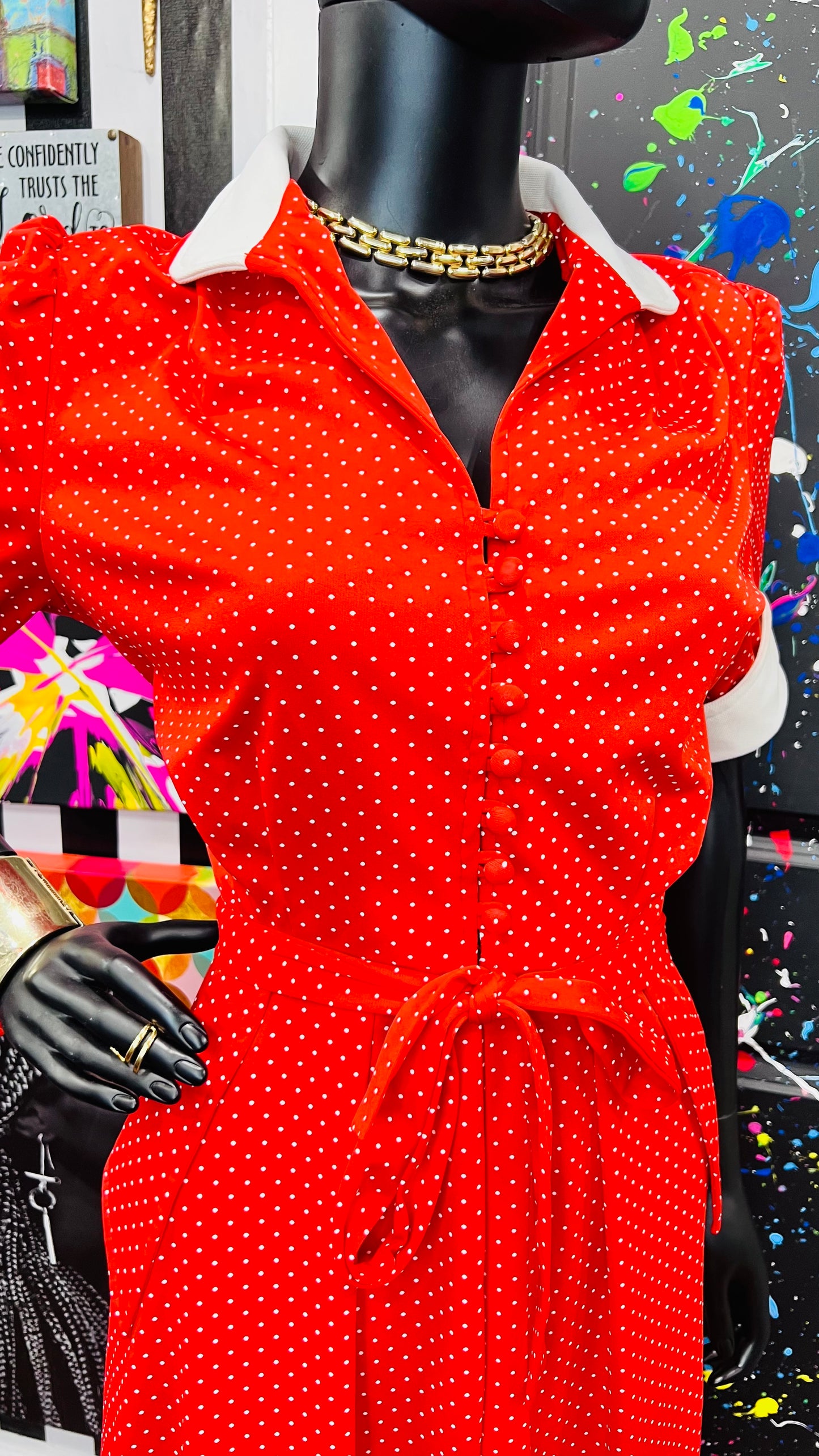 Vintage Red & White Polka Dot Dress (16)