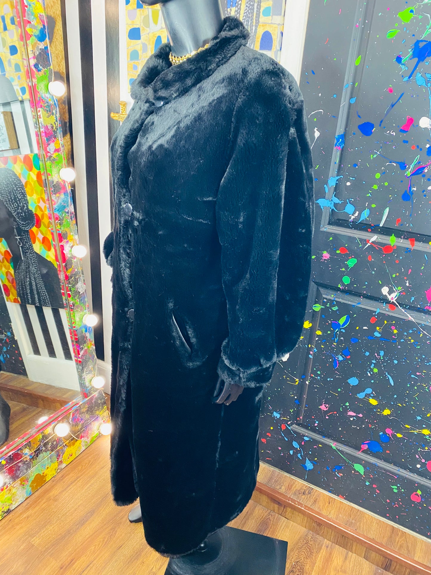 Vintage Black Fur Trench Coat