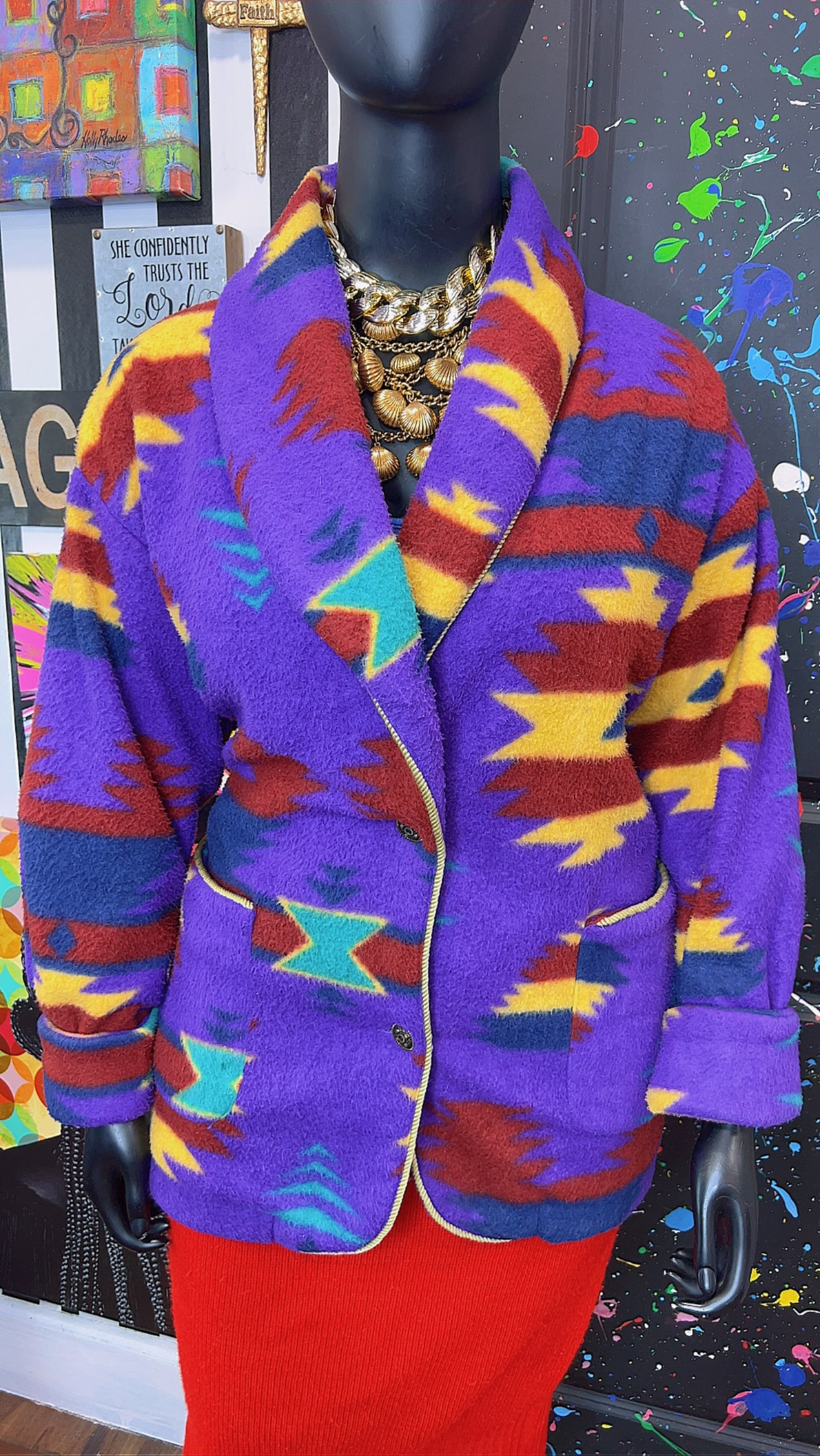 Vintage Tribal Print Puffer Blazer/Coat (20)