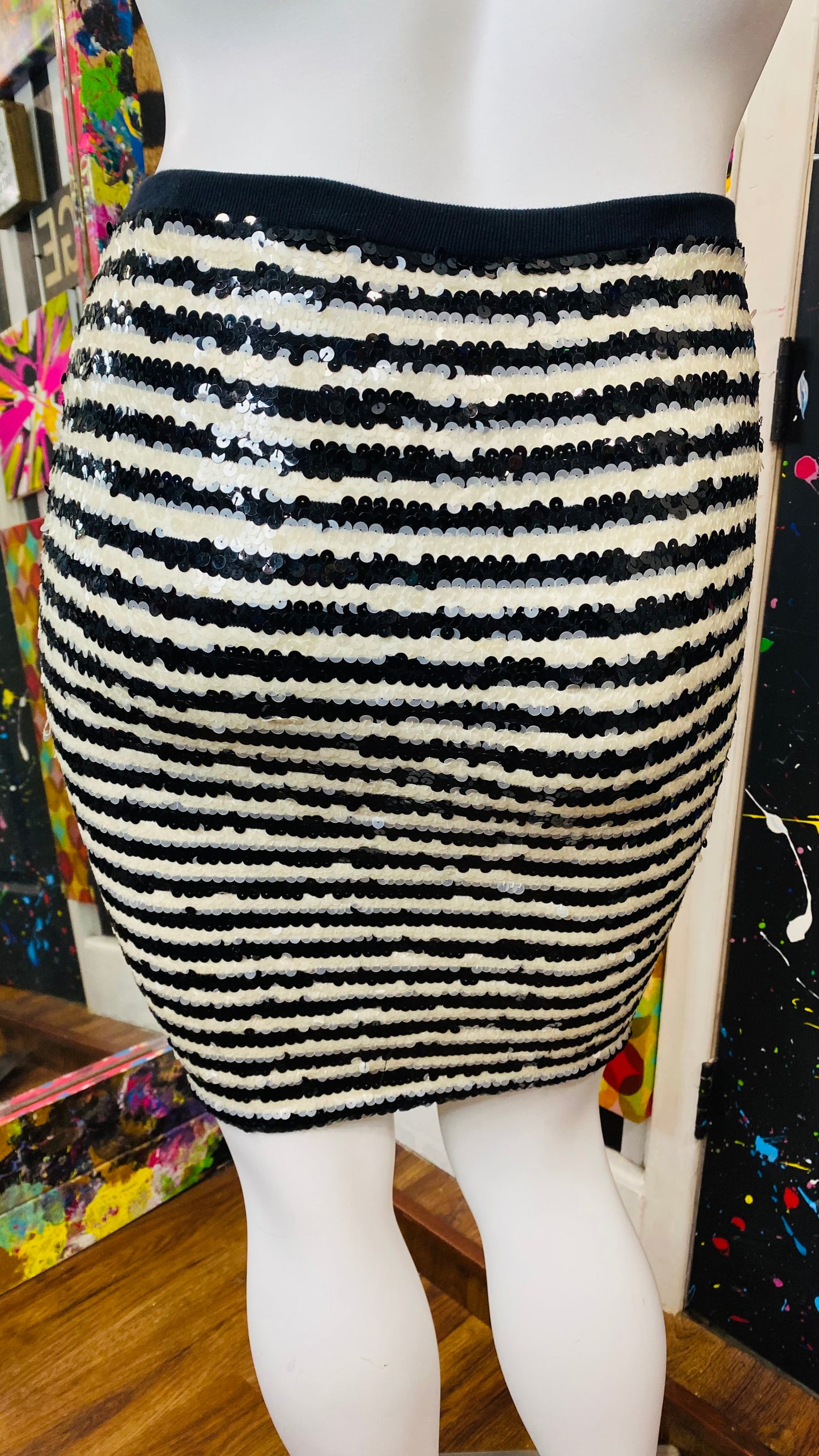 Vintage Black & White Sequin Skirt - Has Stretch (14)