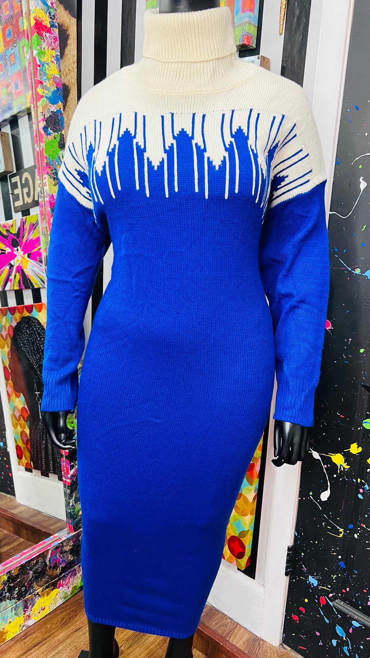 Vintage Blue & Cream Sweater Dress (24)