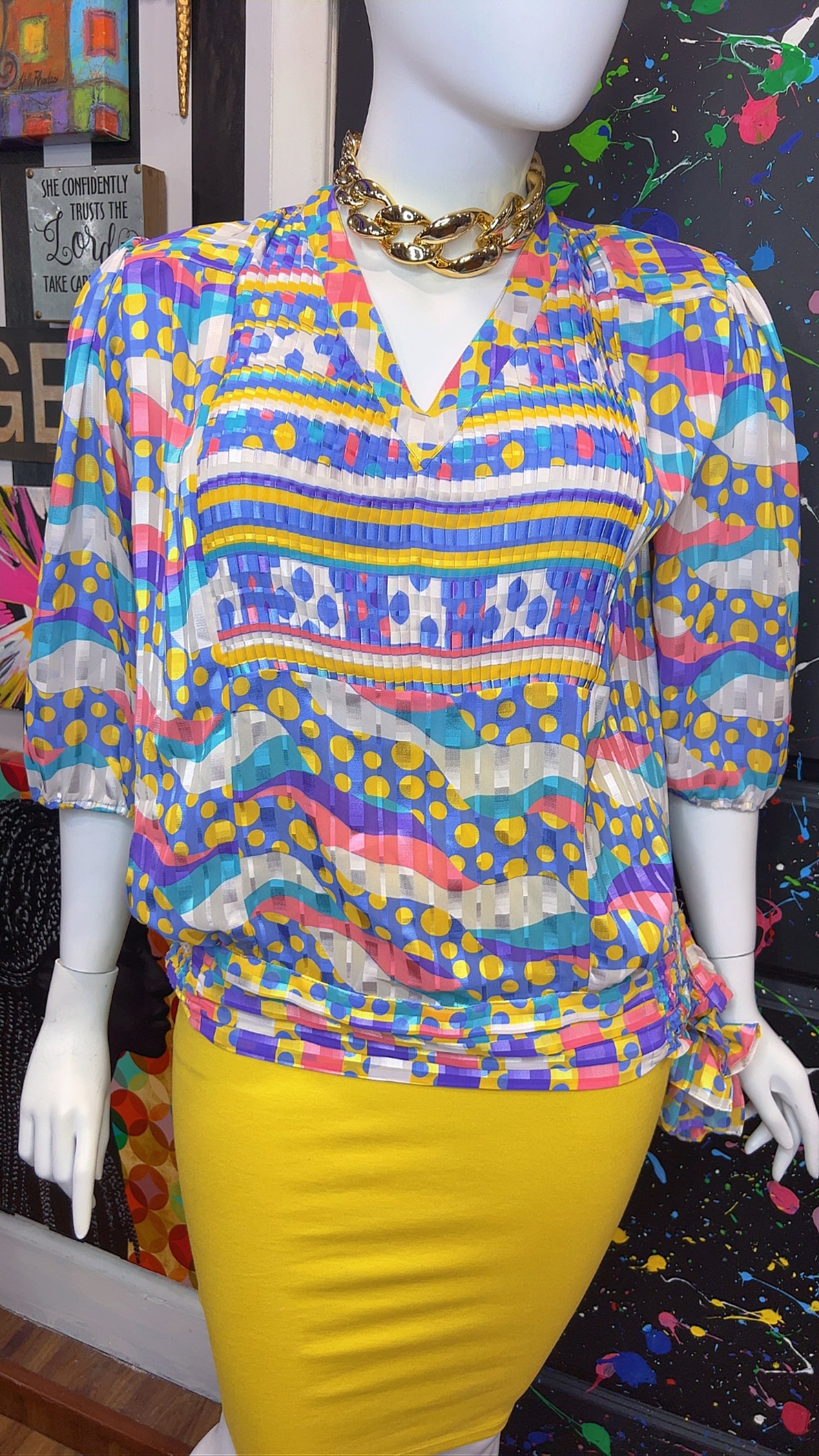 Vintage Pastel Polka Dot & Mix Print Blouse (20)
