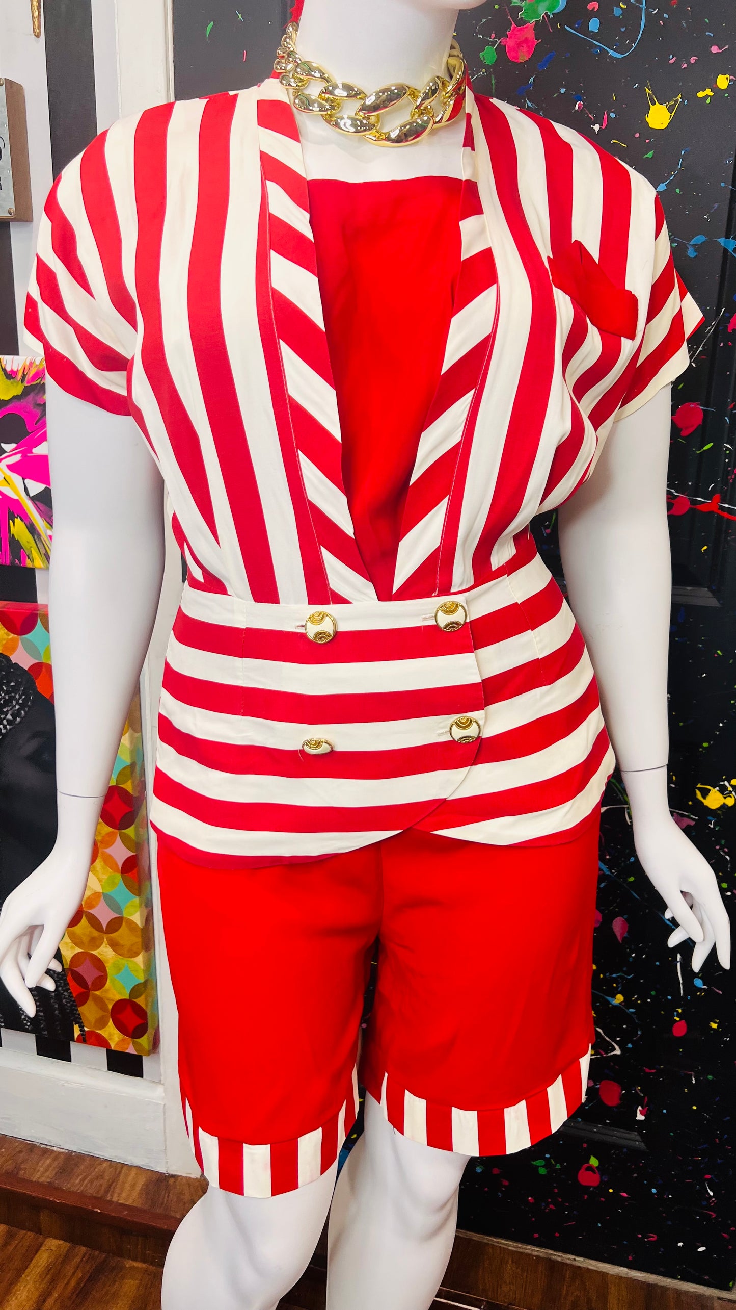 Vintage Red & White Striped Shorts Set (14/16)