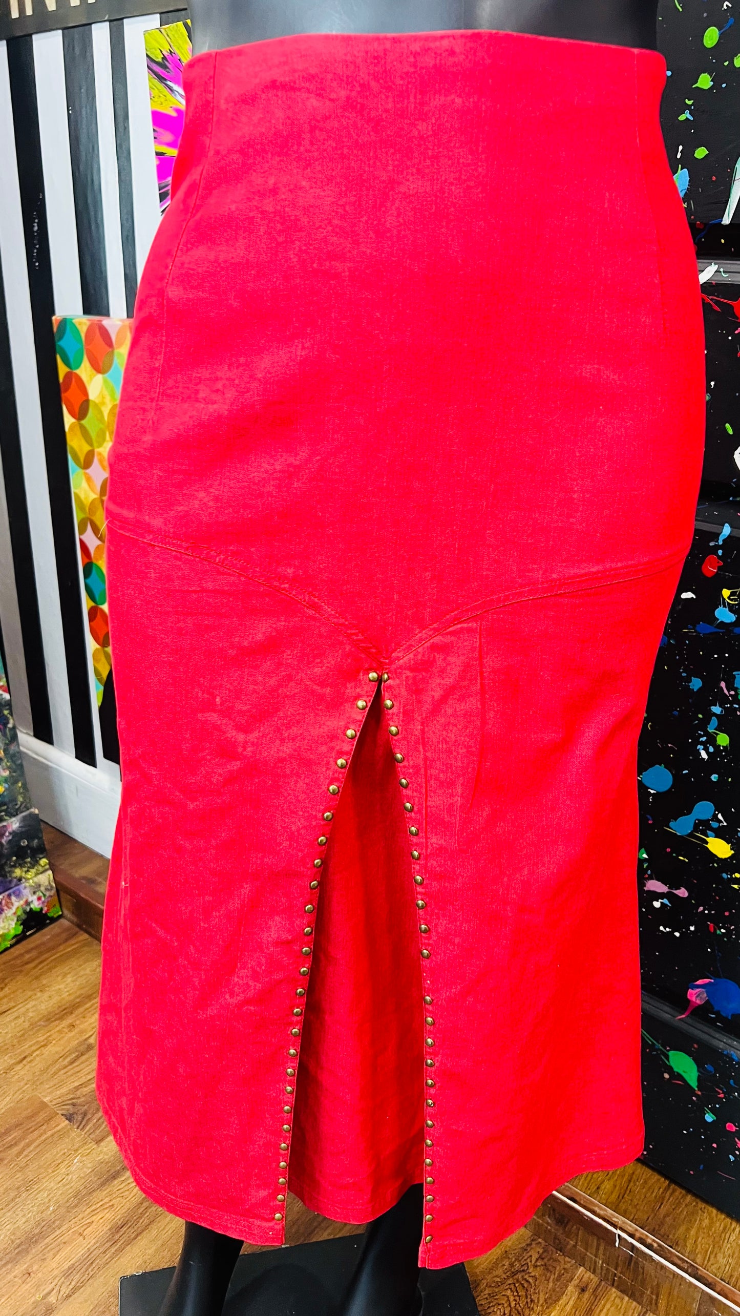 Vintage Y2K Red Denim & Studded Skirt (16W)