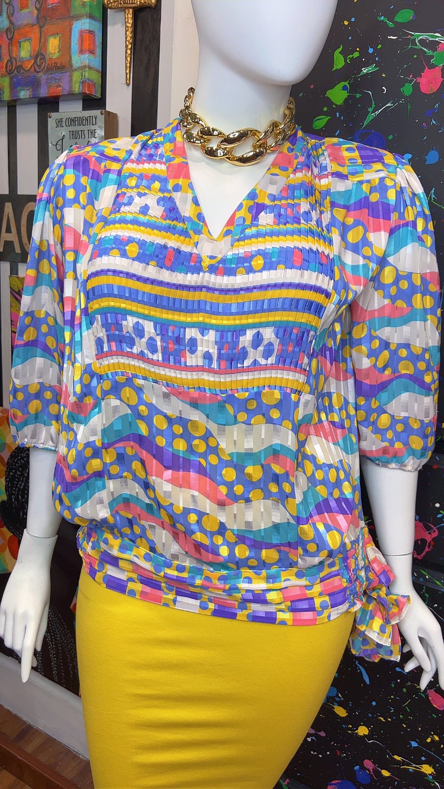 Vintage Pastel Polka Dot & Mix Print Blouse (20)