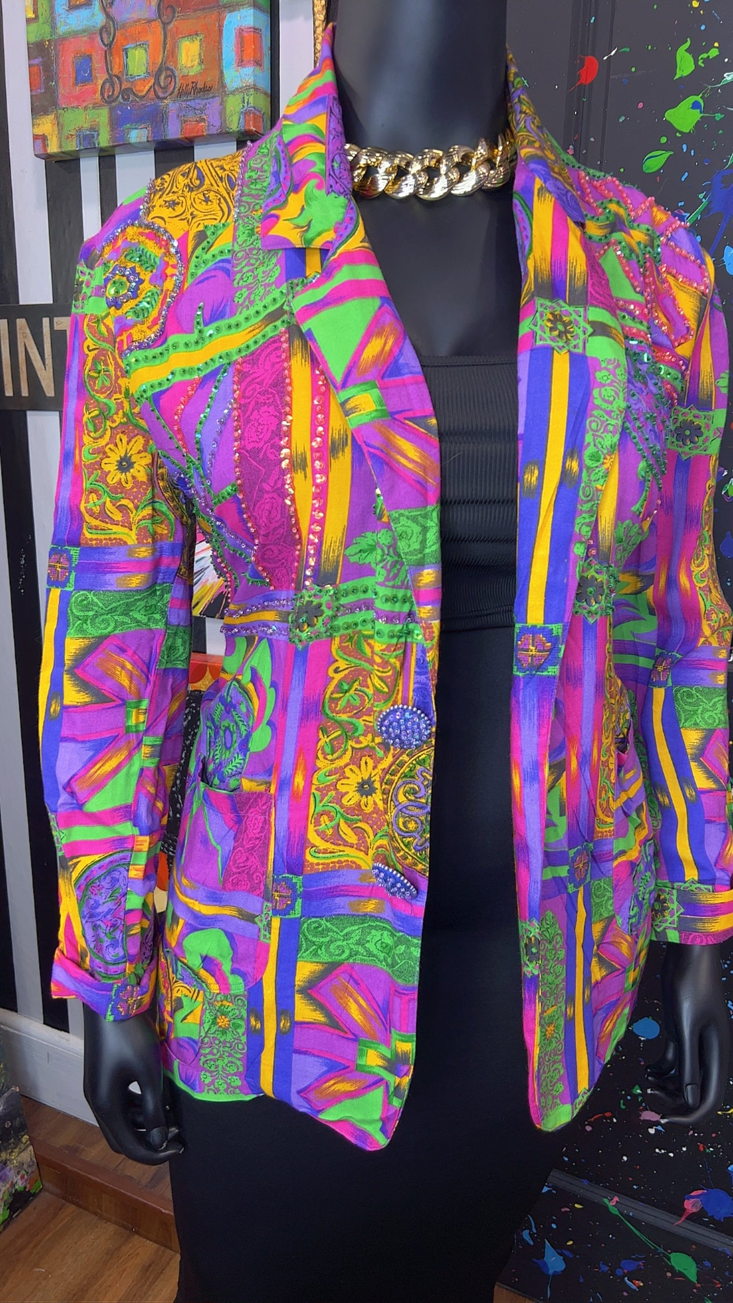 Vintage Abstract & Sequin Rayon Blazer (18)