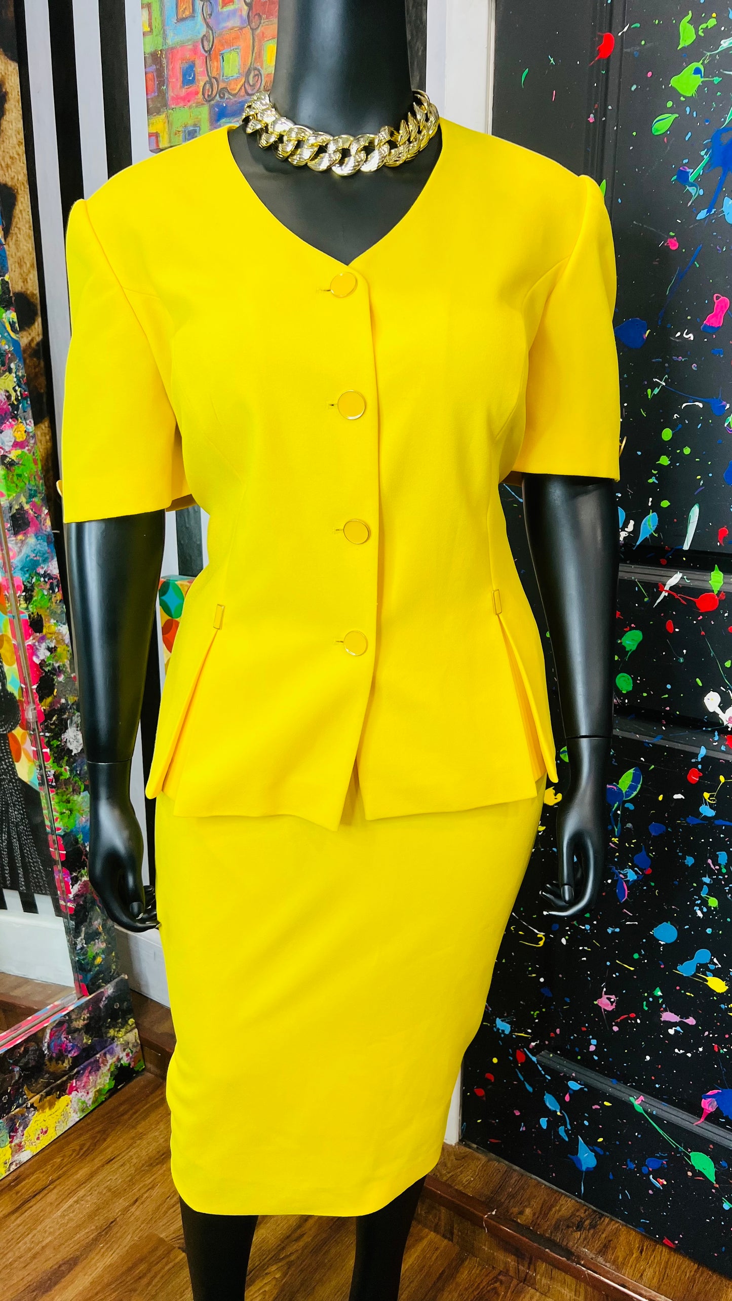 Vintage Solid Yellow Skirt Suit (20W)