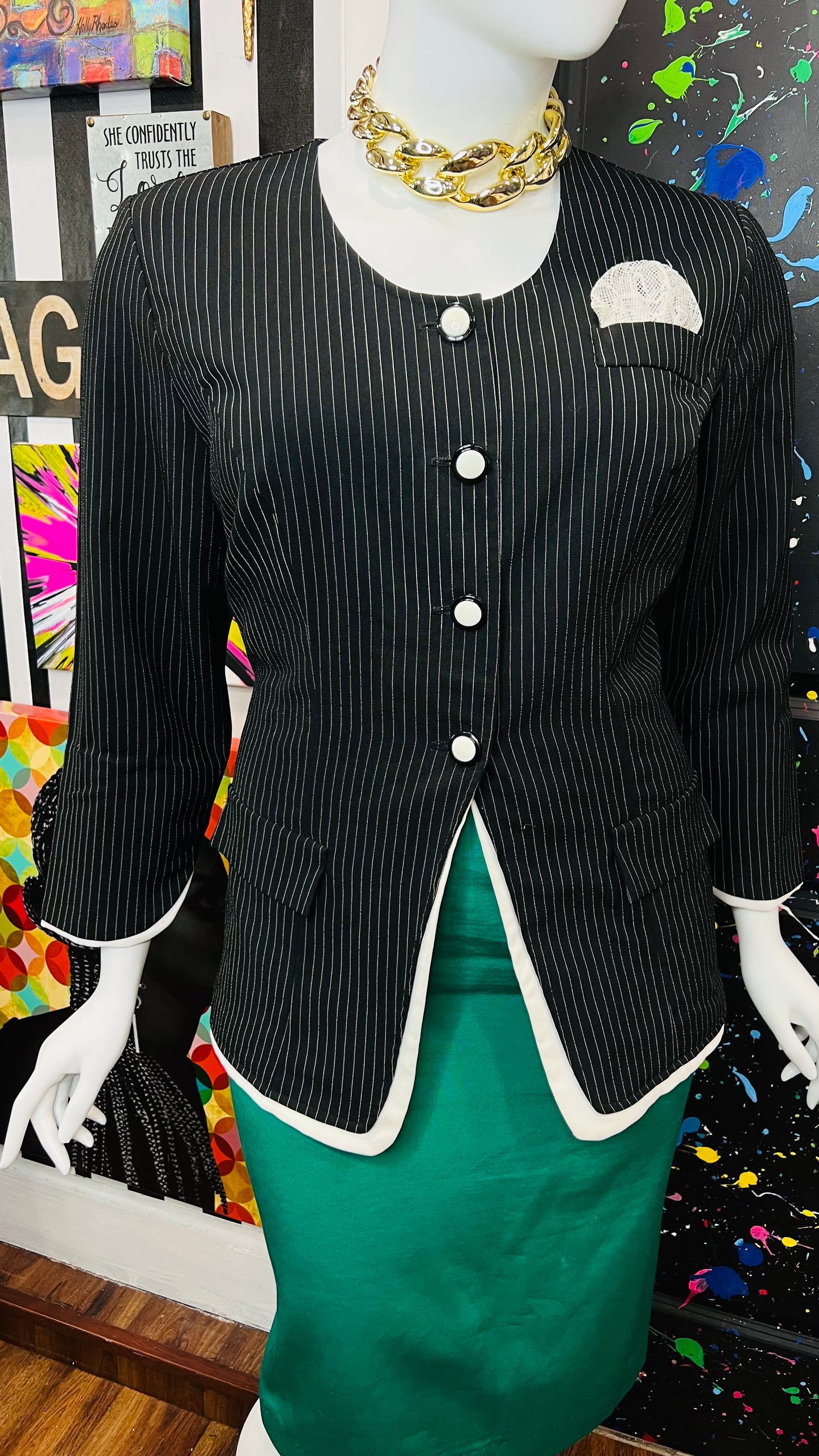 Vintage Pin Striped Black & White Blouse (16)