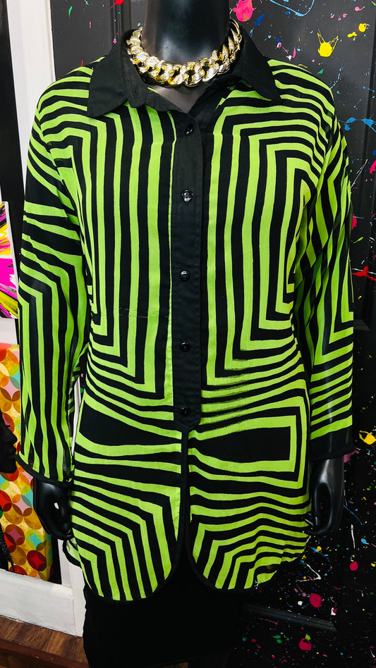 Vintage Green & Black Flowy Blouse/Swimsuit Cover (18)