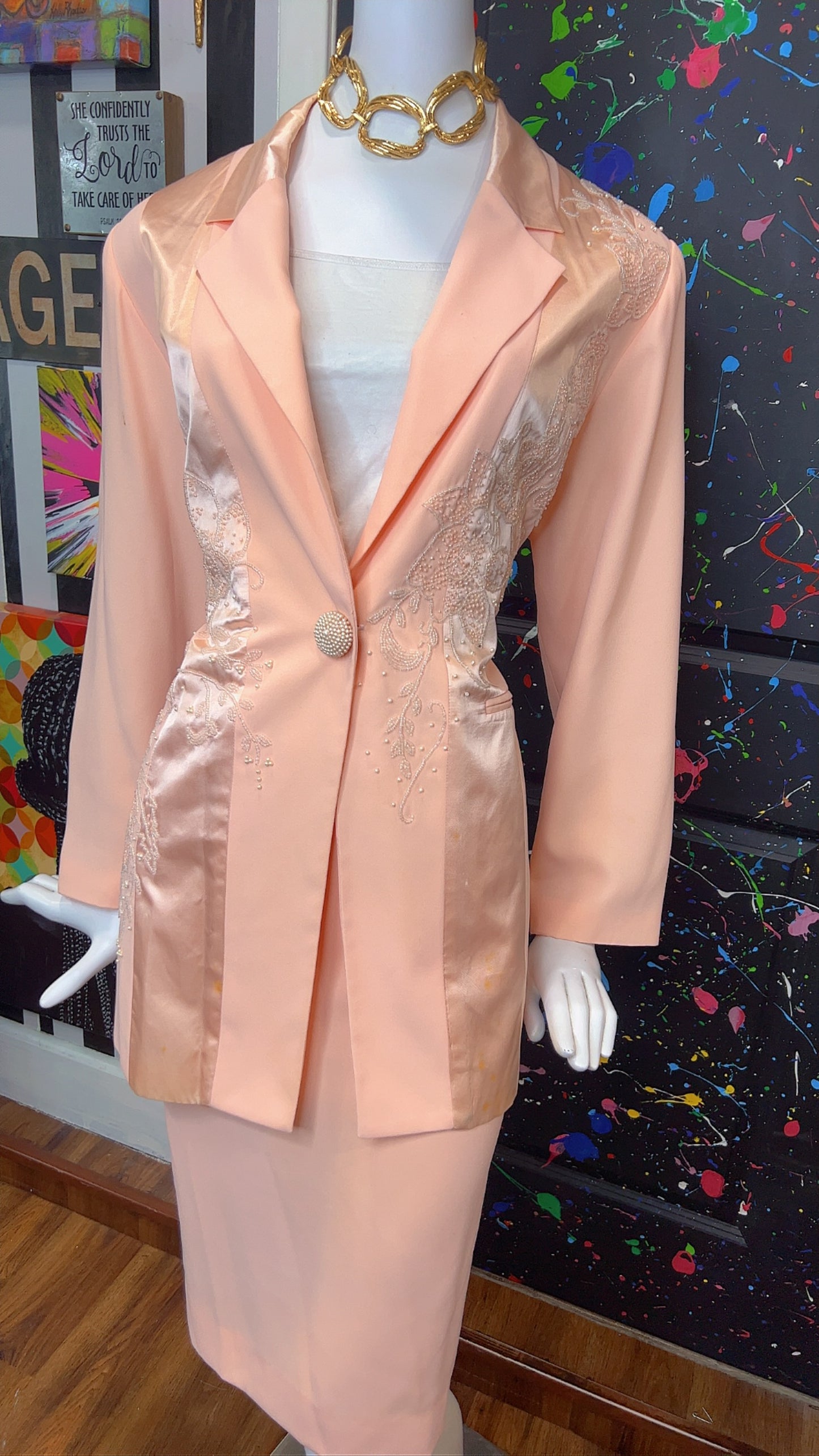 Vintage Salmon Pink Skirt Suit (14)