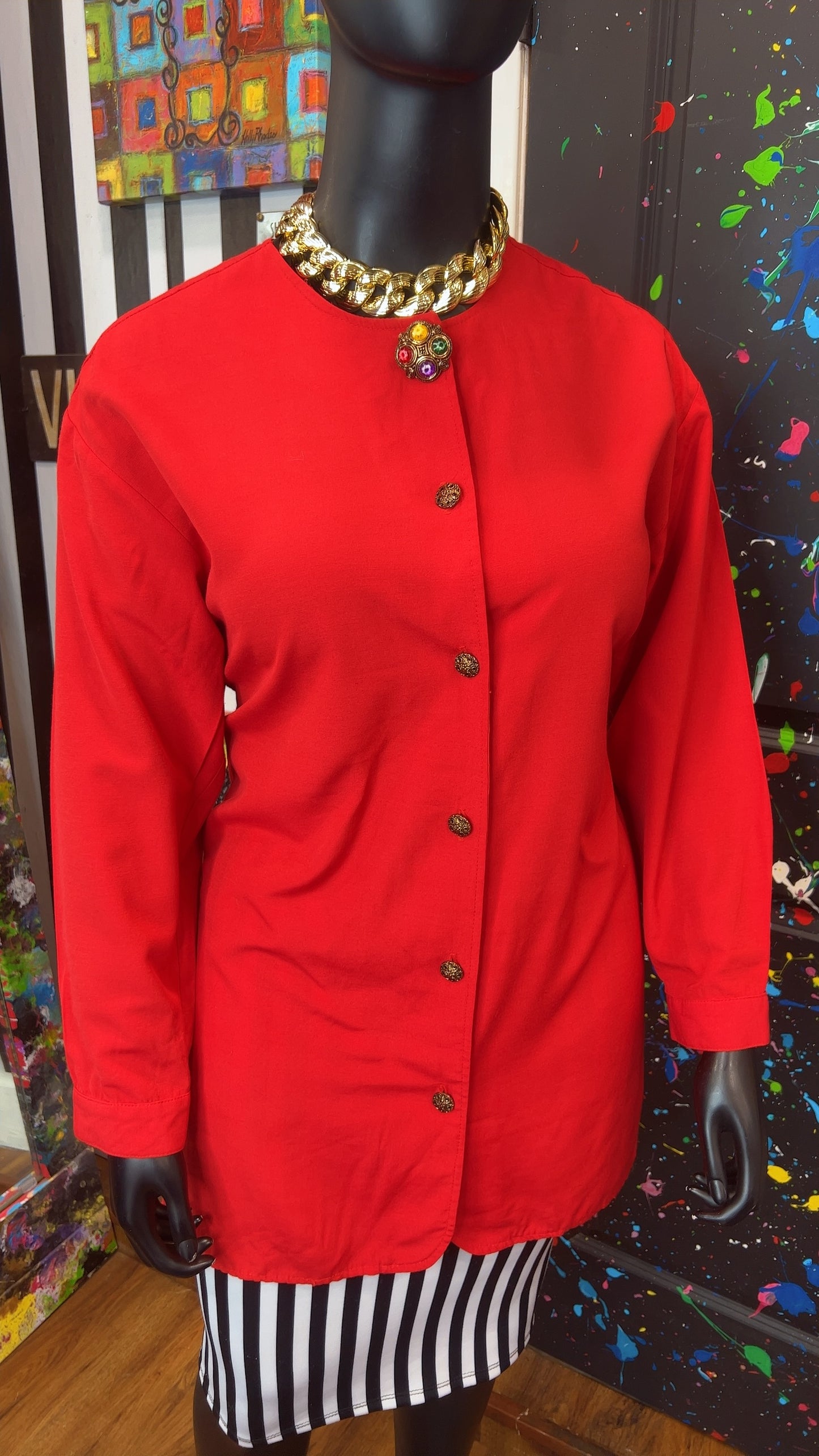 Vintage Red Blouse w/ Jewel Blouse (18)