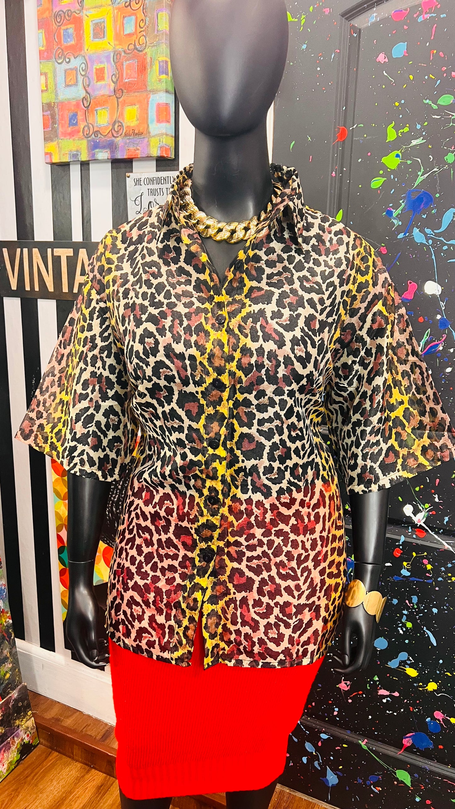 Vintage Deadstock - New w/Tags Sheer Animal Print Blouse (22)