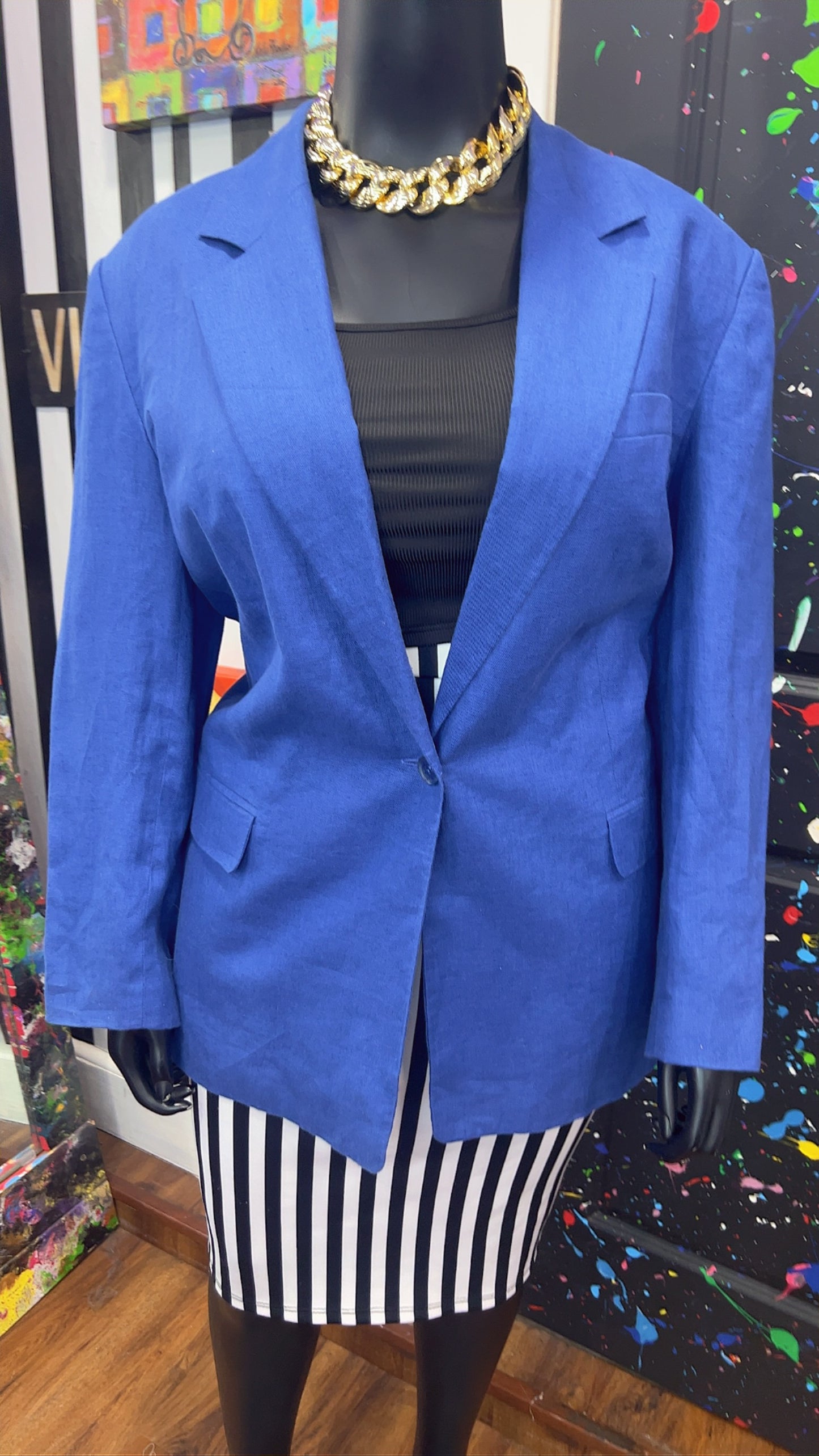 Vintage Solid Blue Blazer (22W)