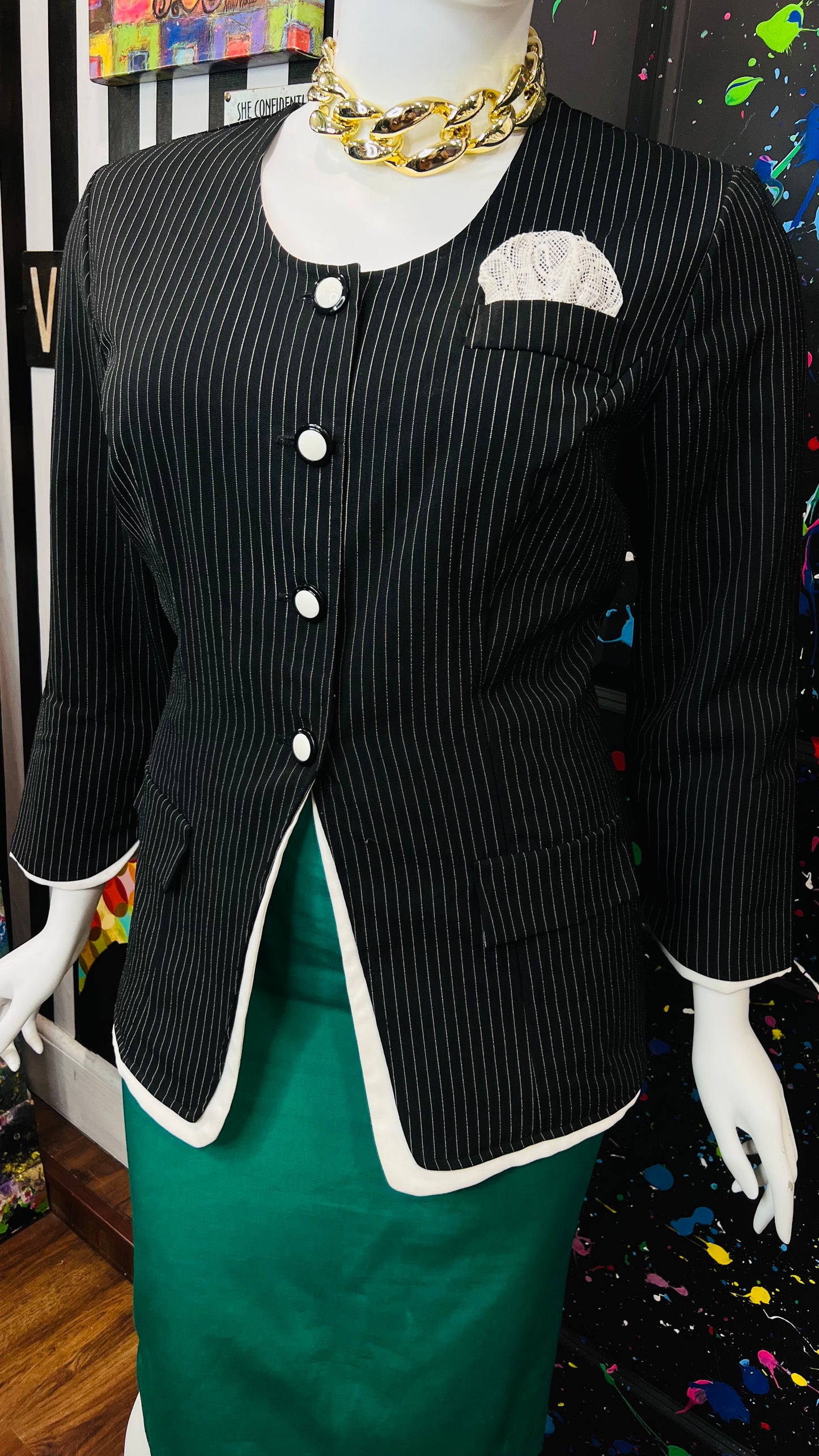 Vintage Pin Striped Black & White Blouse (16)