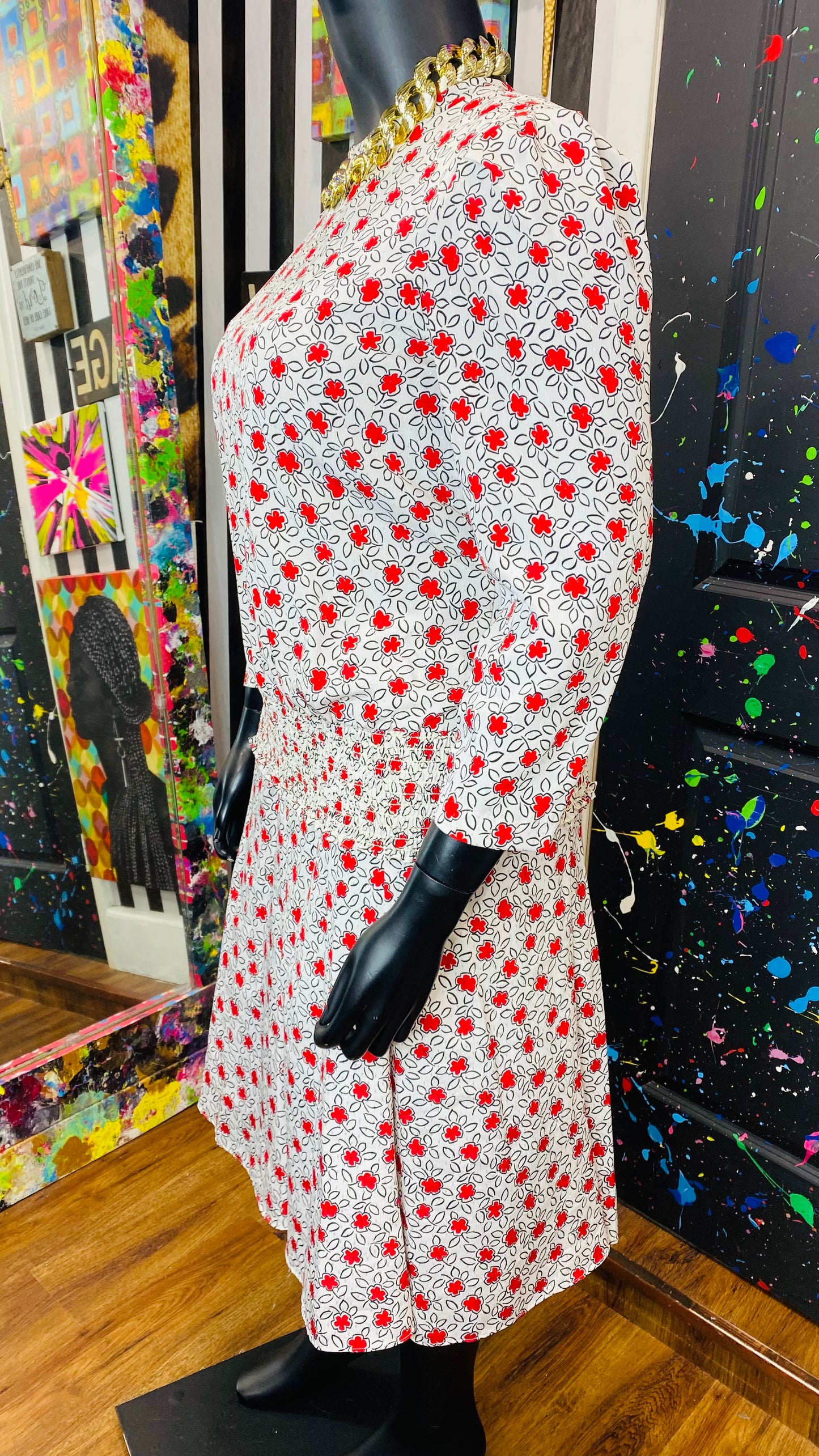 Vintage Red White & Black Floral Skirt Set (12)