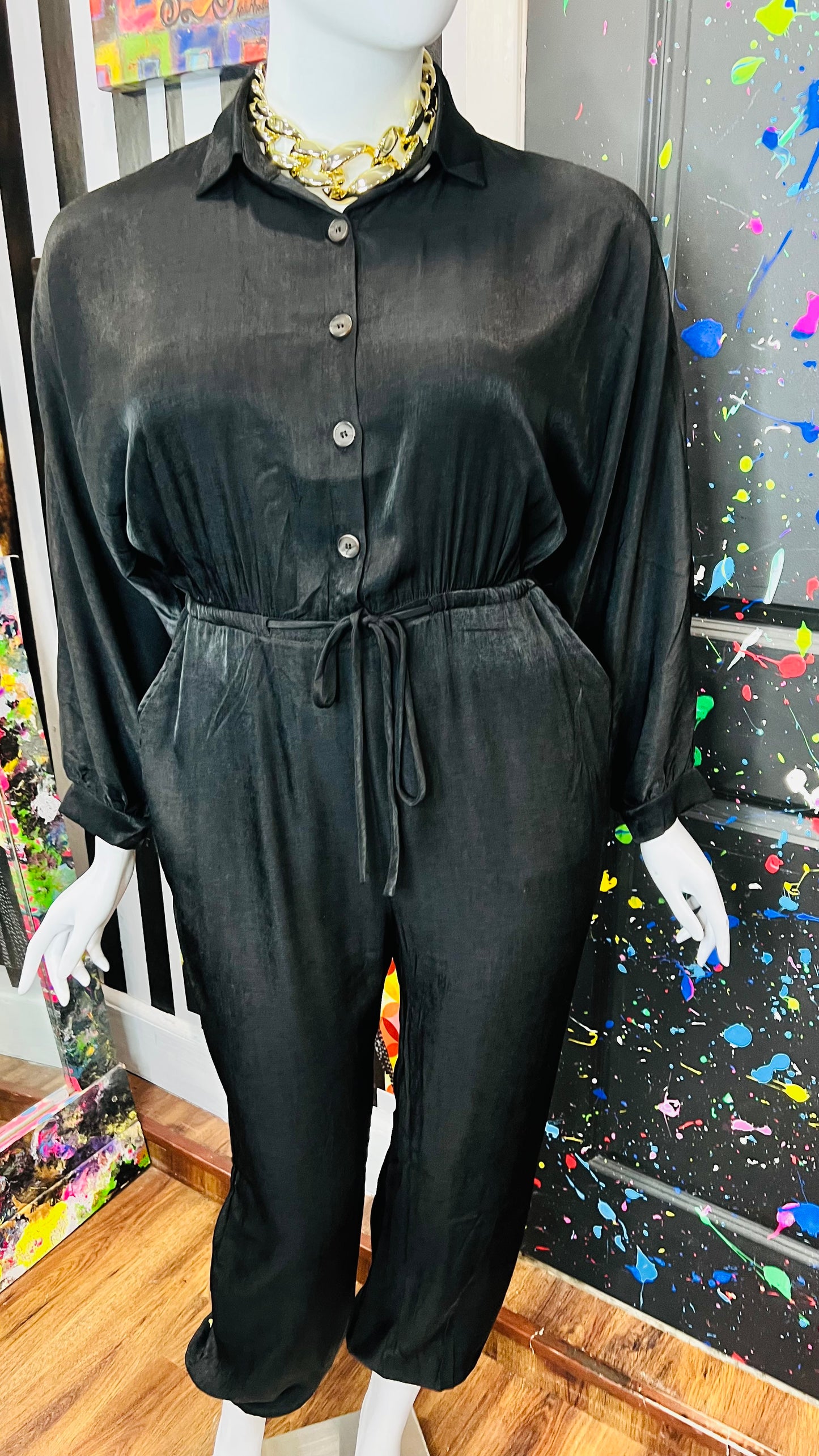 Vintage Inspired Black Drawstring Jumpsuit (16)