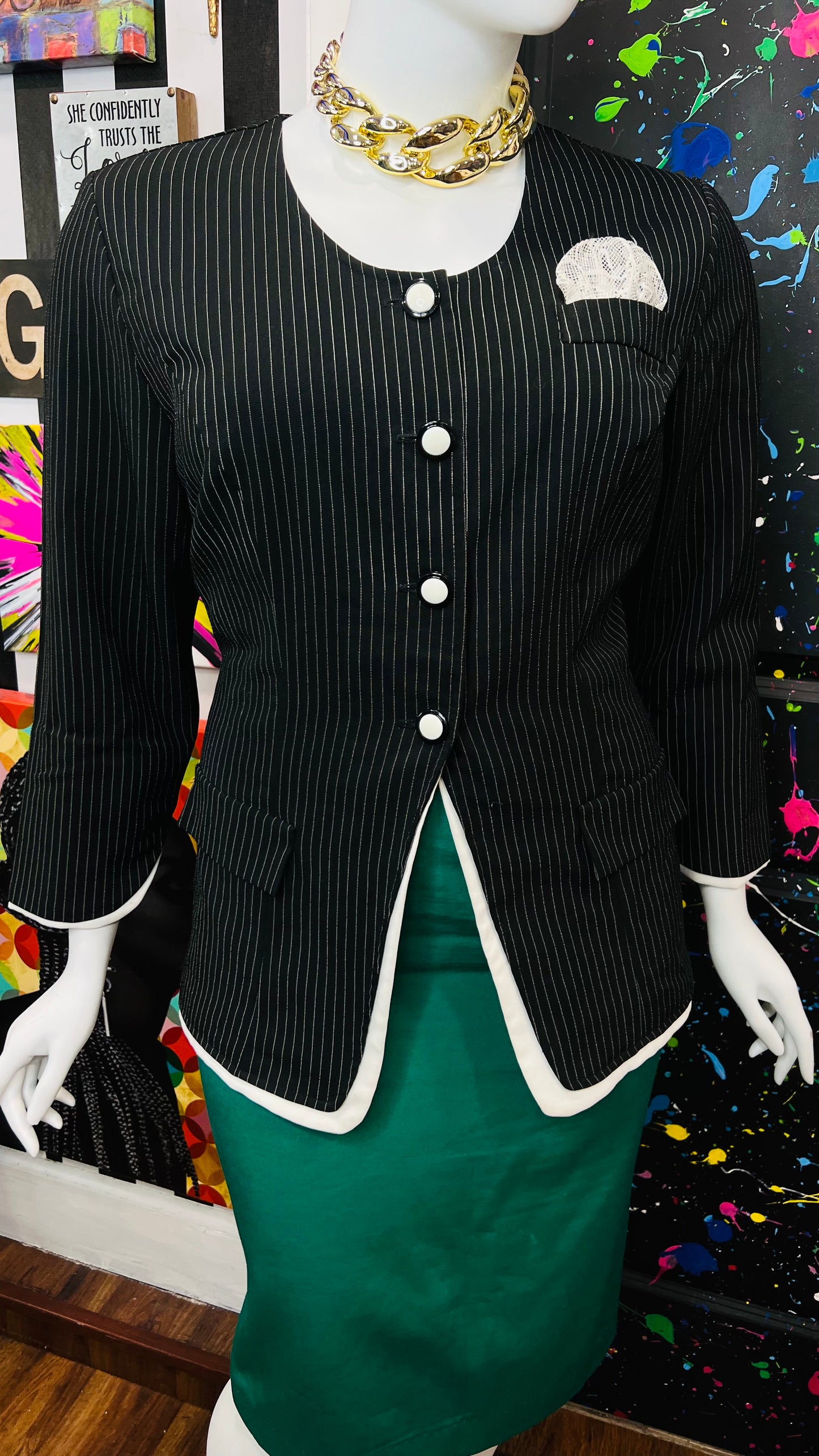 Vintage Pin Striped Black & White Blouse (16)