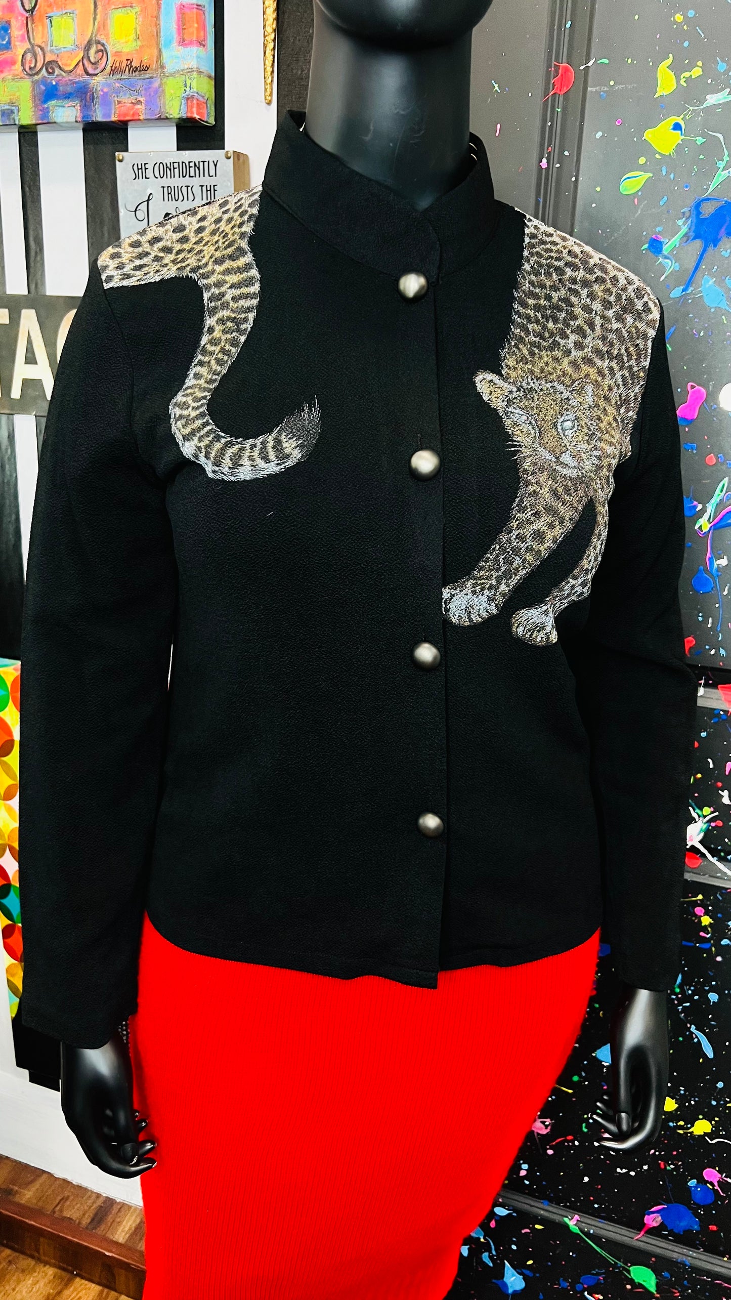 Vintage Animal Print Button Down Sweater (12/14)