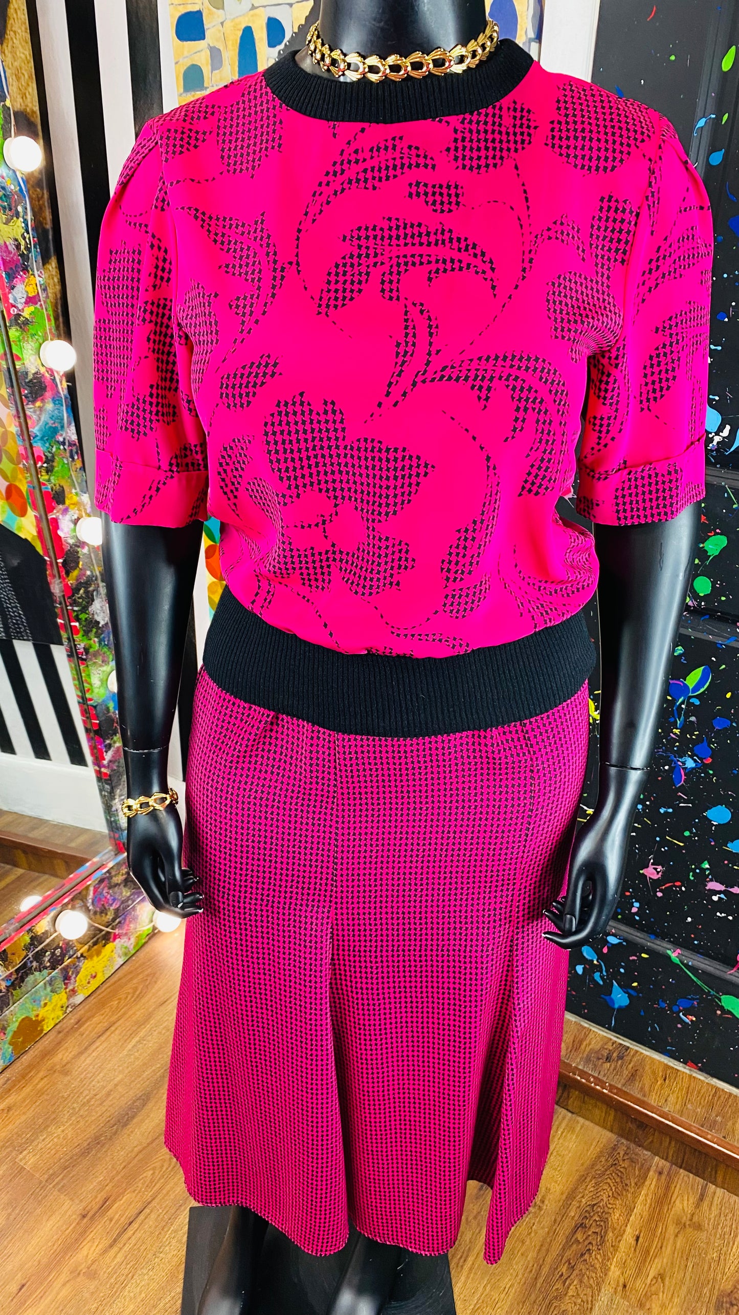 Black & Pink 3 piece Skirt Set