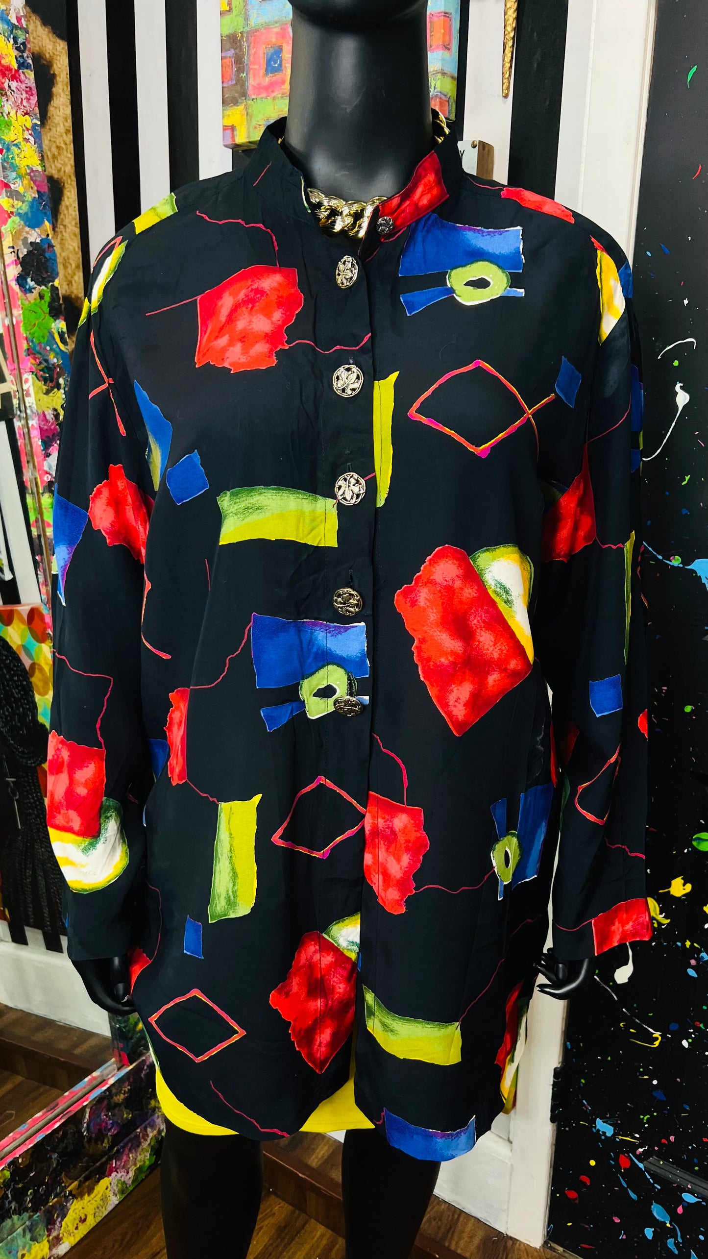 Vintage Abstract Long Sleeve Blouse (24W)