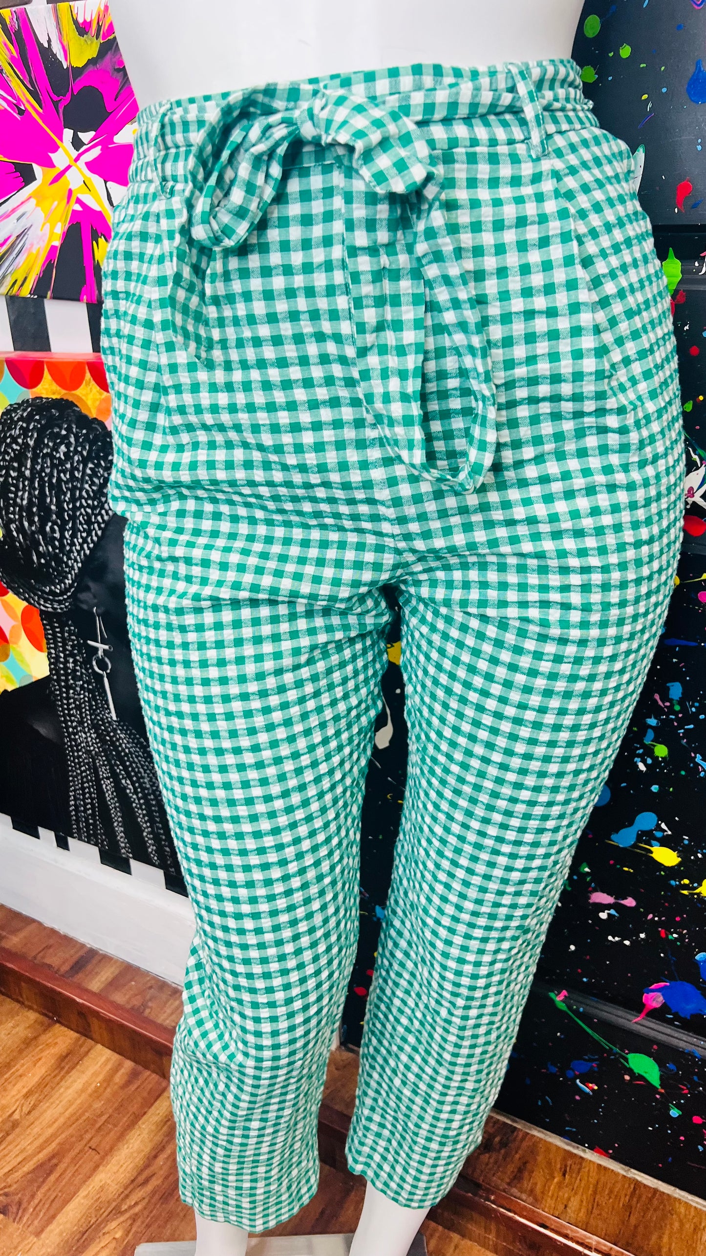 New w/ Tags Banana Republic Green Checkered Linen Pants (18)