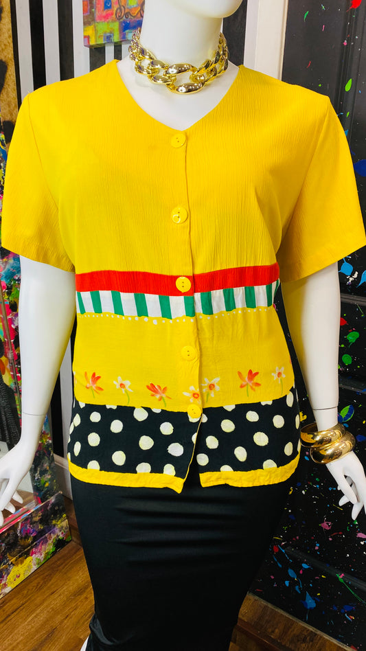 Vintage Yellow Mix Print Blouse (22)