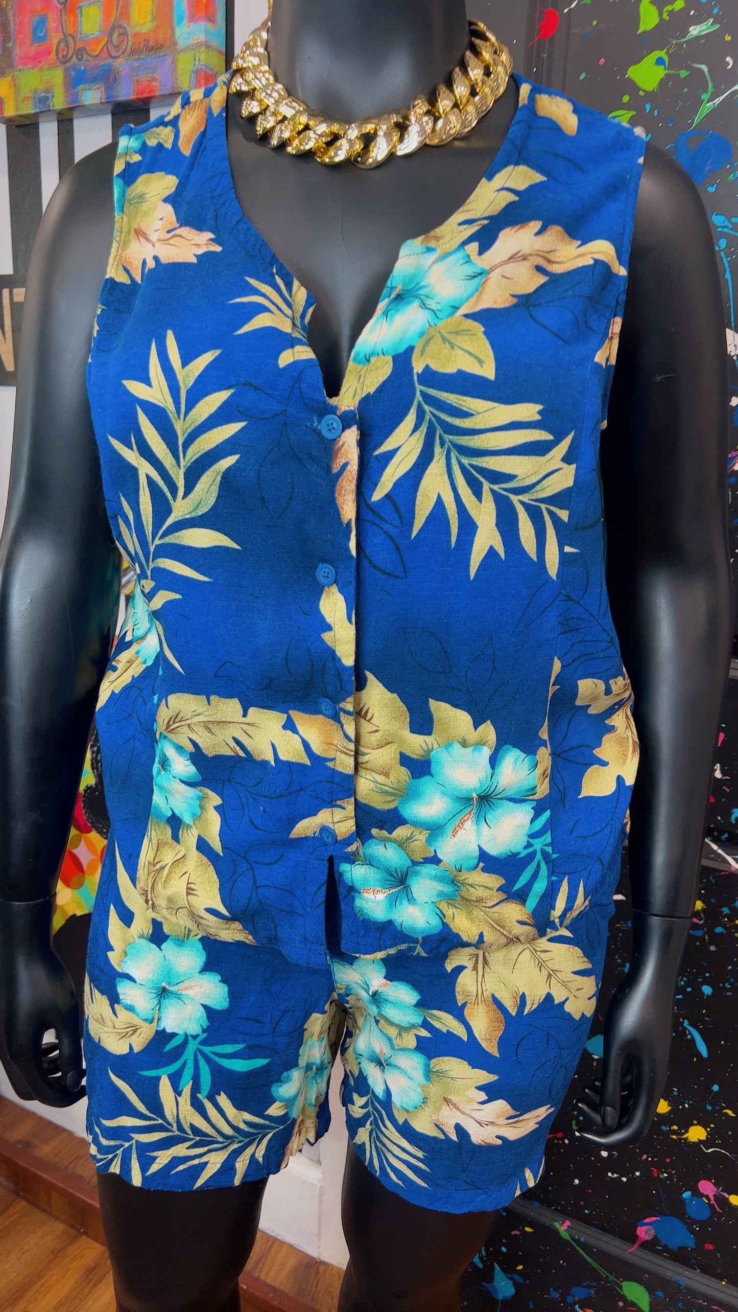 Vintage Floral Blue Shorts Set (16)