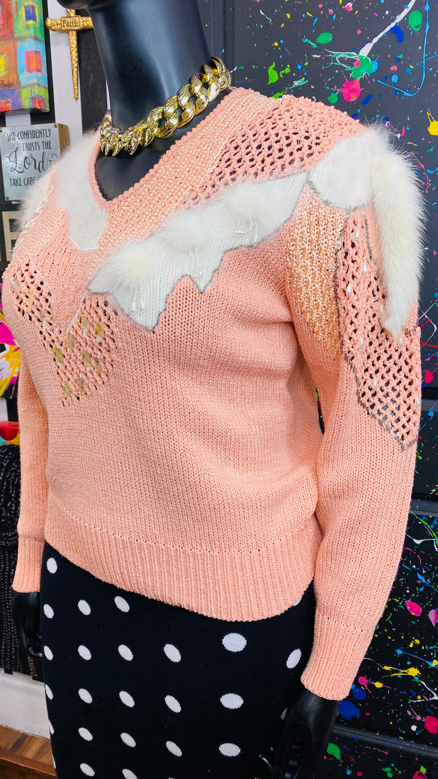 Vintage Wool & Rabbit Hair Peach Sweater (14)