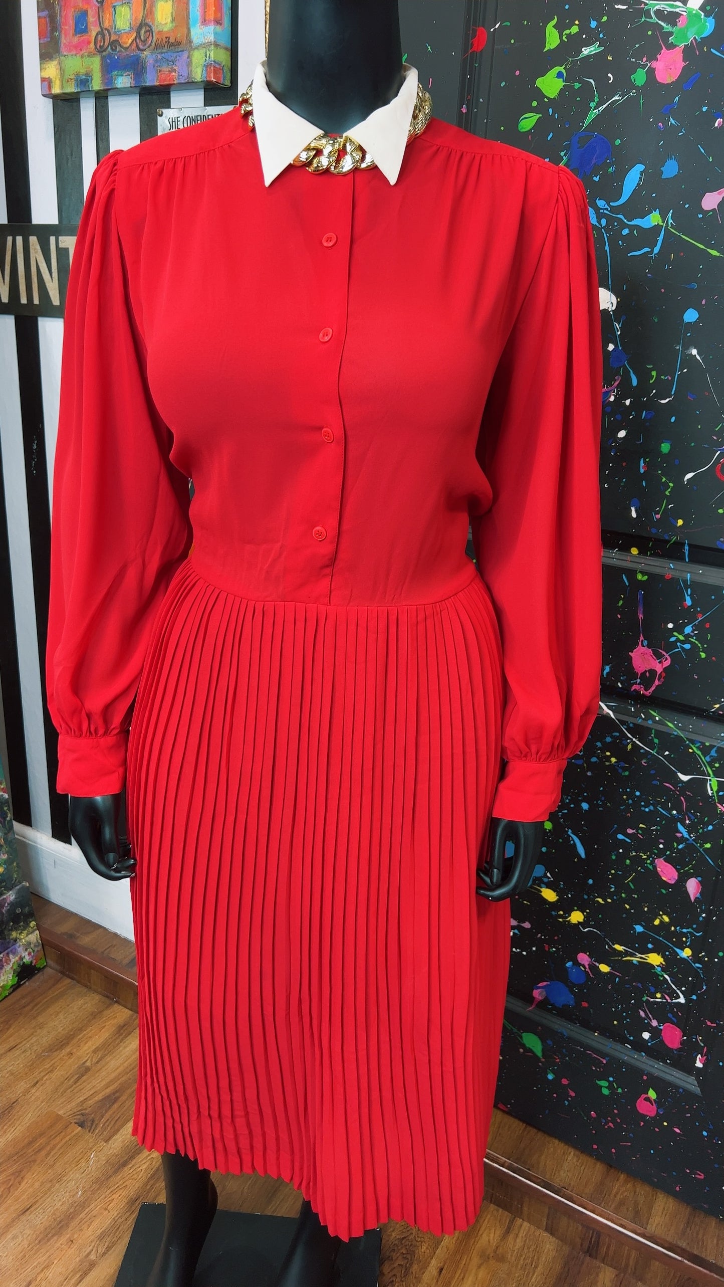 Vintage Red & White Pleated Bottom Dress (18)