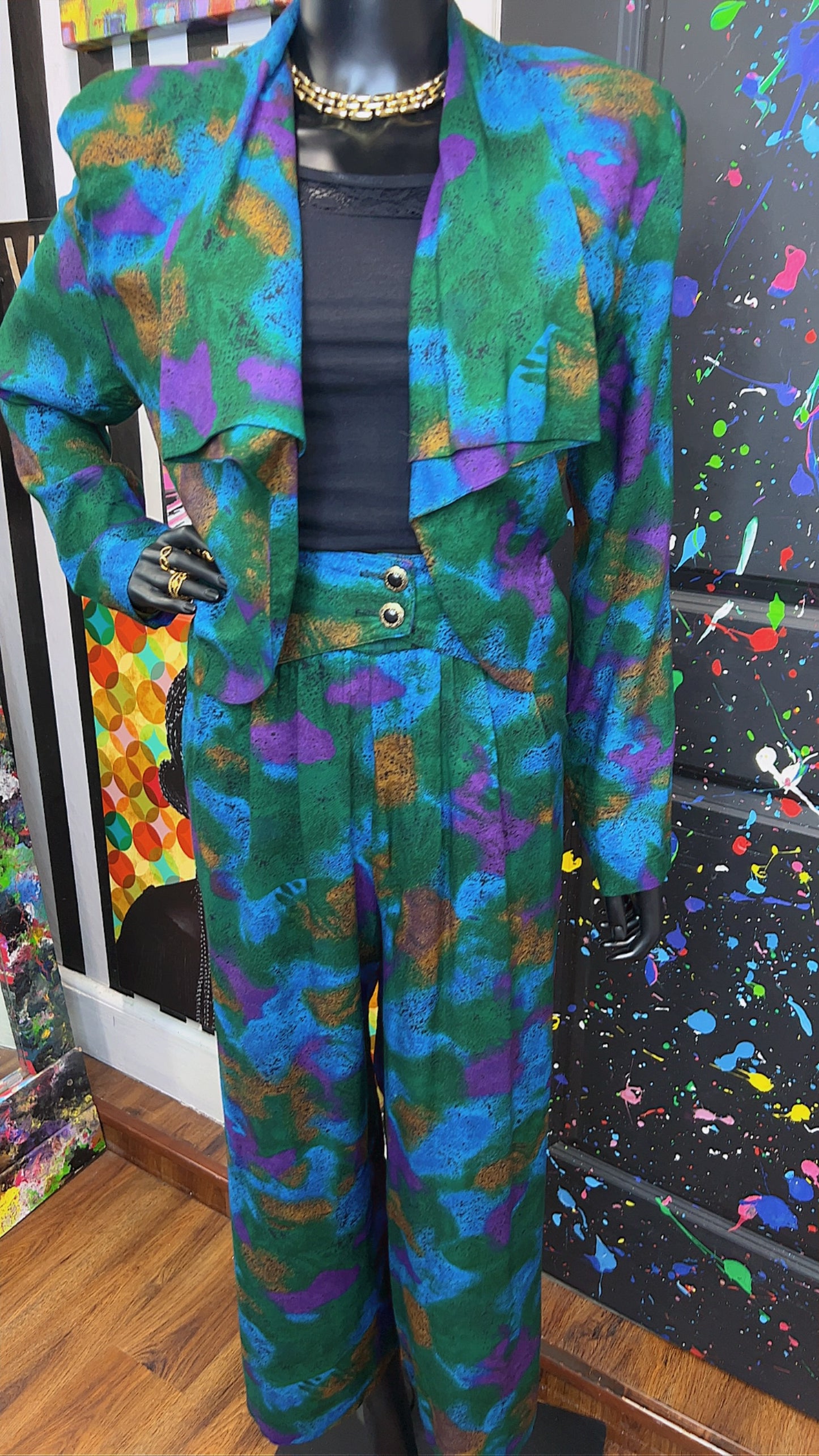 Vintage Abstract Rayon Pants Set (14)