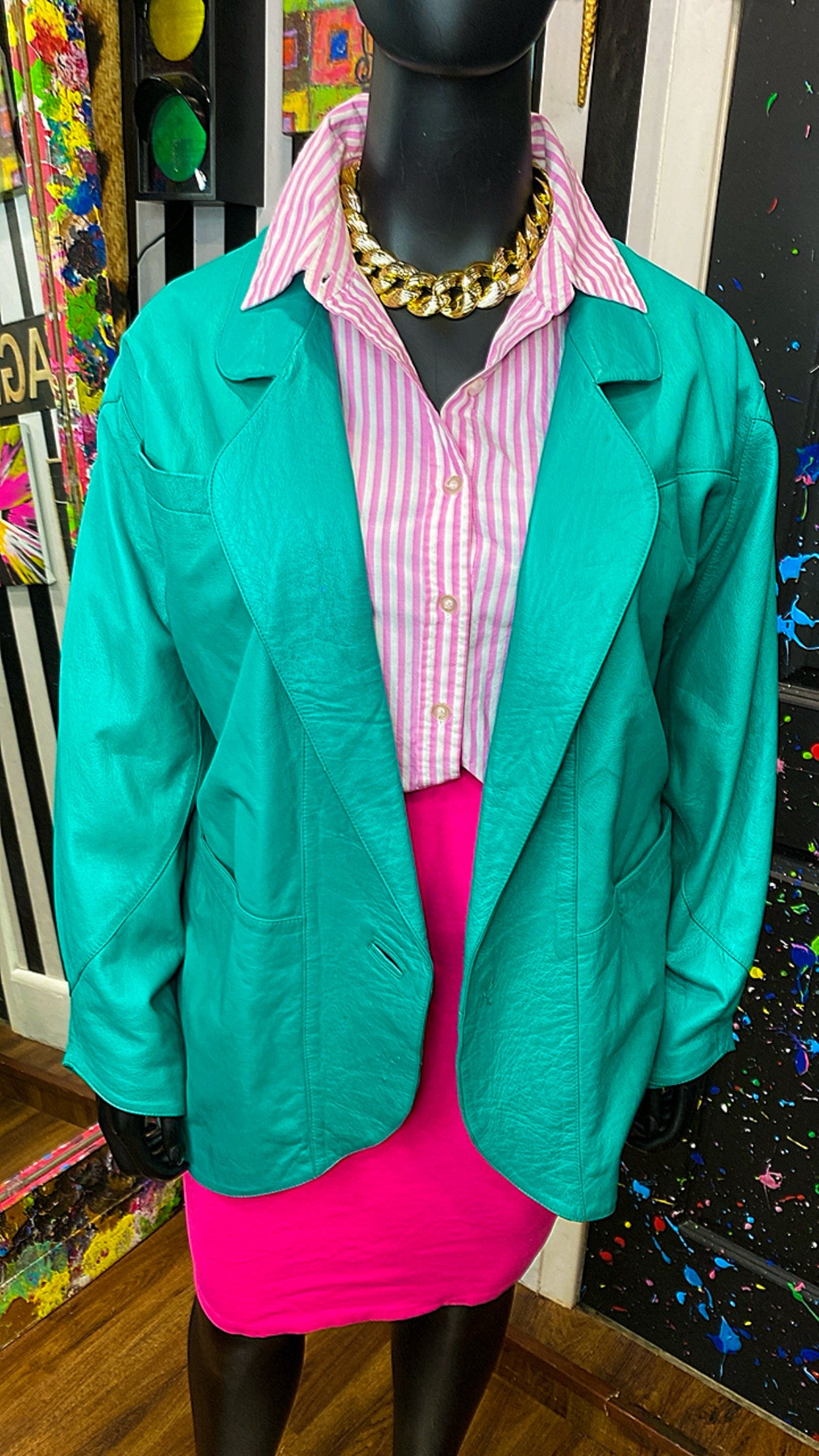 Plus Size Vintage Genuine Leather Teal Coat (22)