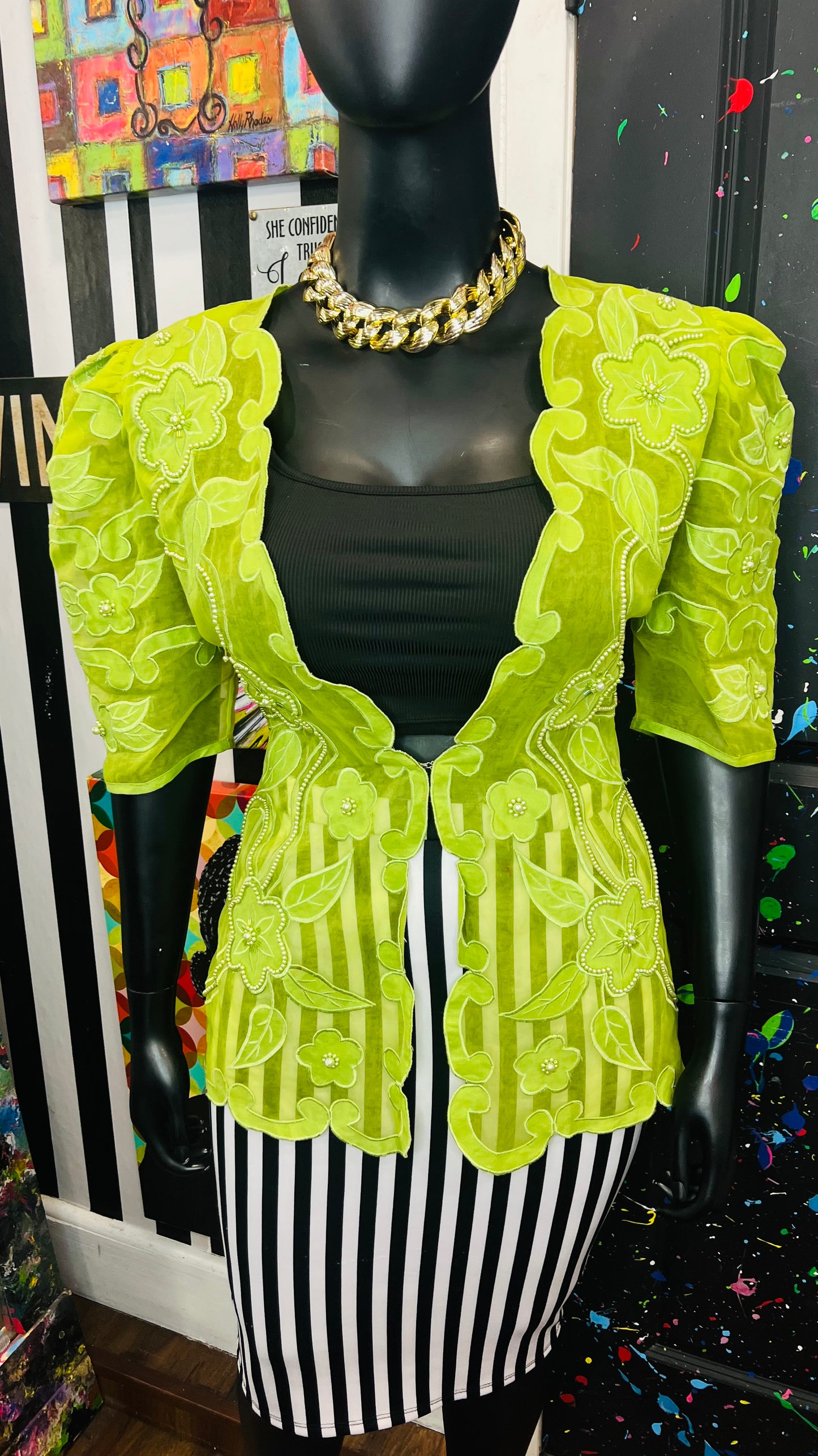 Vintage Green Beaded Blazer (14)