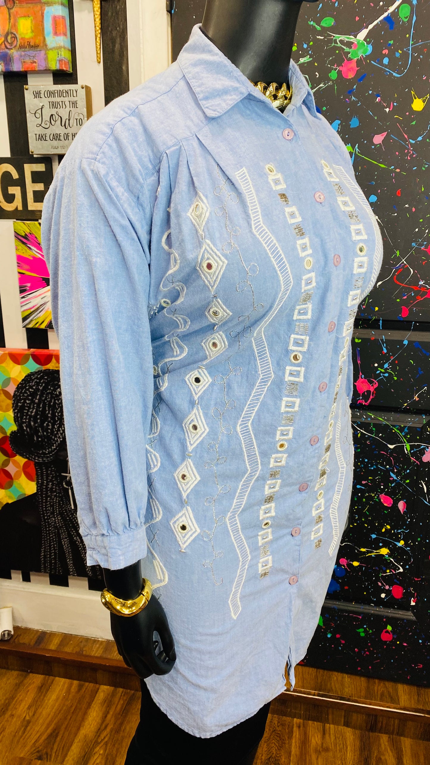 Vintage Denim Jeweled Blouse (22)